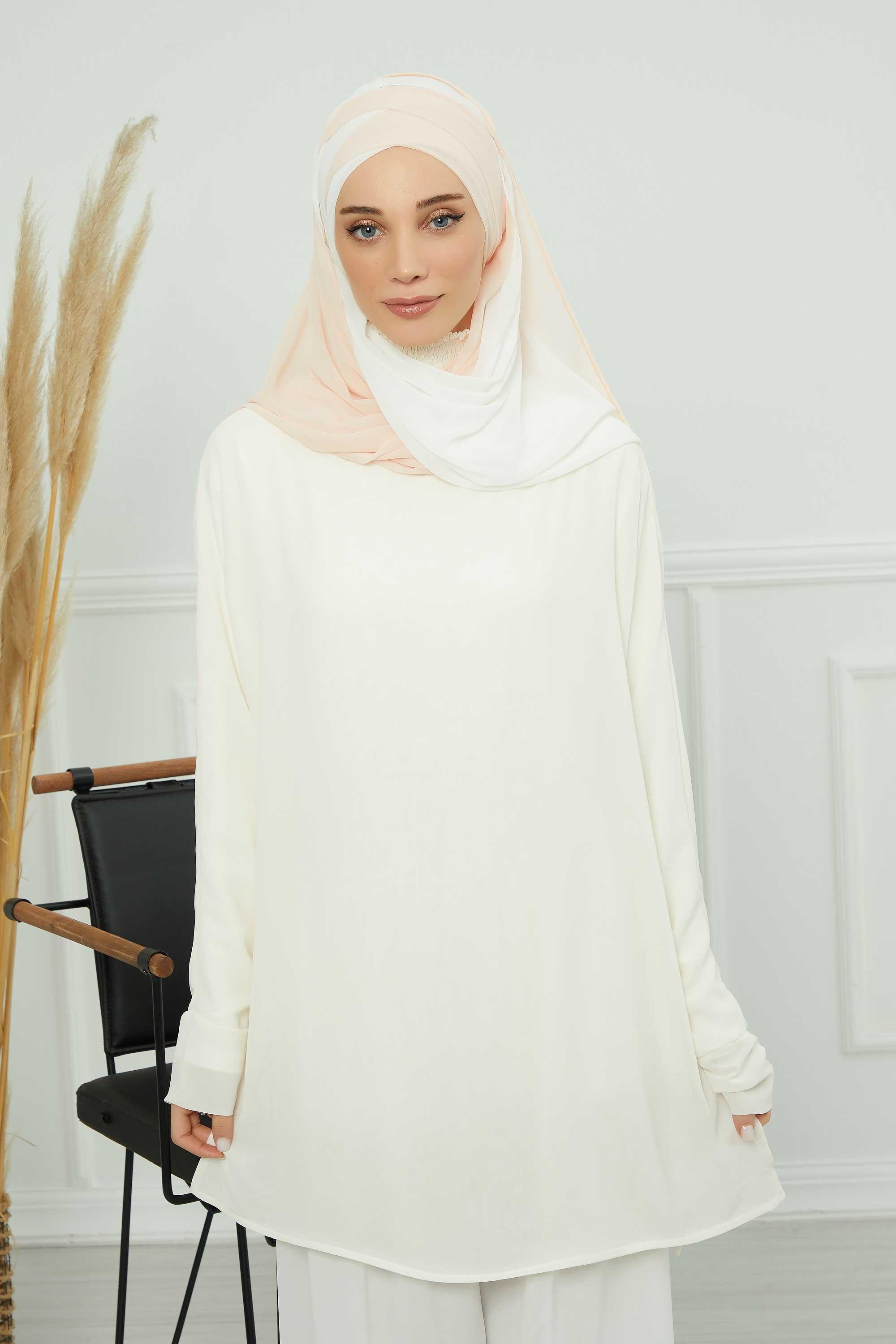 Çapraz Dikim Çift Renkli Pratik Şifon Şal,CPS-84,CPS-84