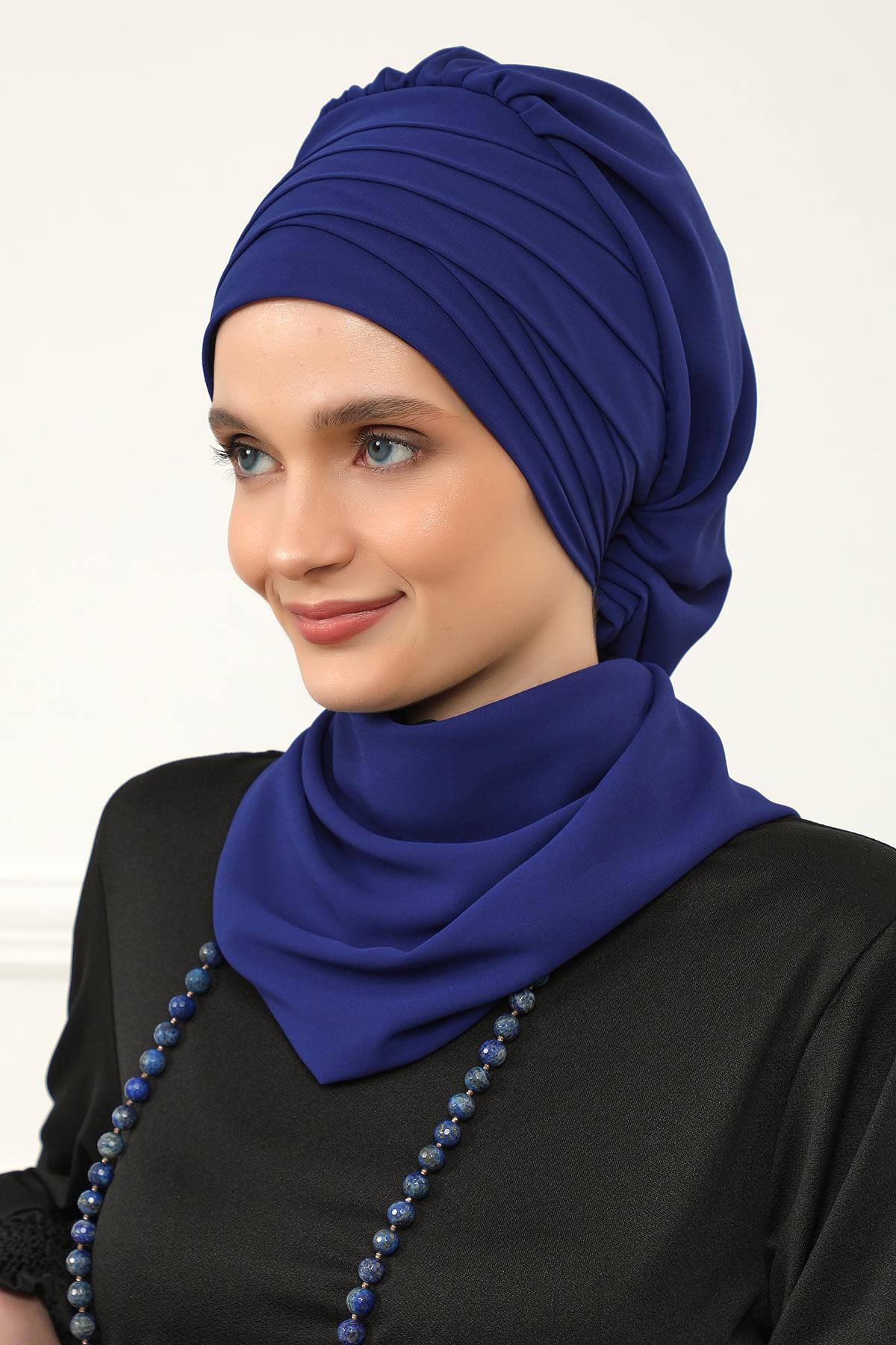 Çapraz Dikim Fularlı Tasarım Şifon Hazır Türban,HT-48