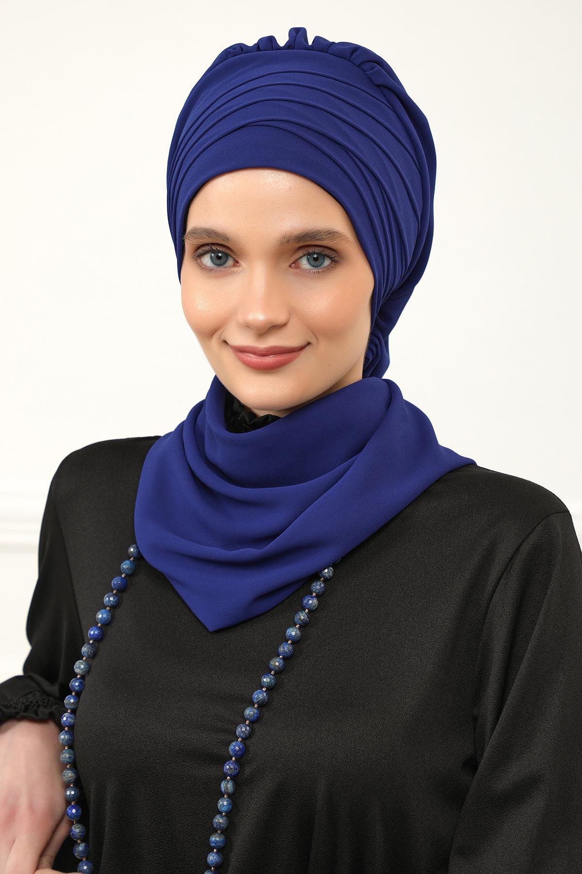 Çapraz Dikim Fularlı Tasarım Şifon Hazır Türban,HT-48