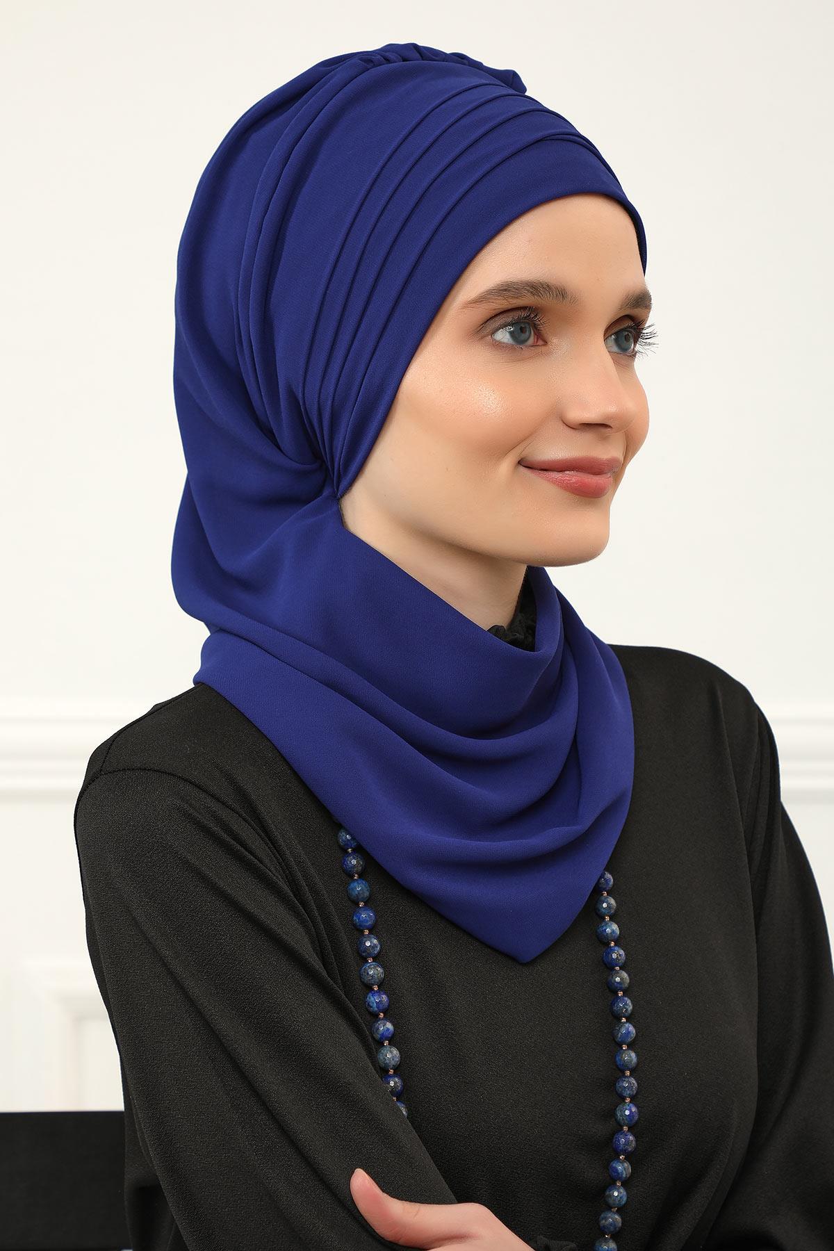 Çapraz Dikim Fularlı Tasarım Şifon Hazır Türban,HT-48