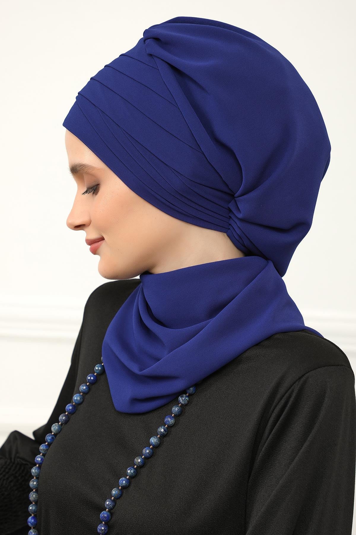 Çapraz Dikim Fularlı Tasarım Şifon Hazır Türban,HT-48