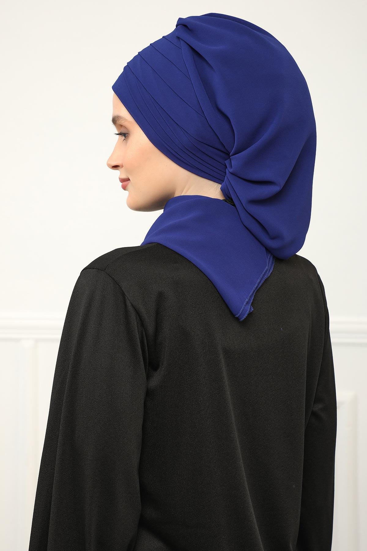 Çapraz Dikim Fularlı Tasarım Şifon Hazır Türban,HT-48