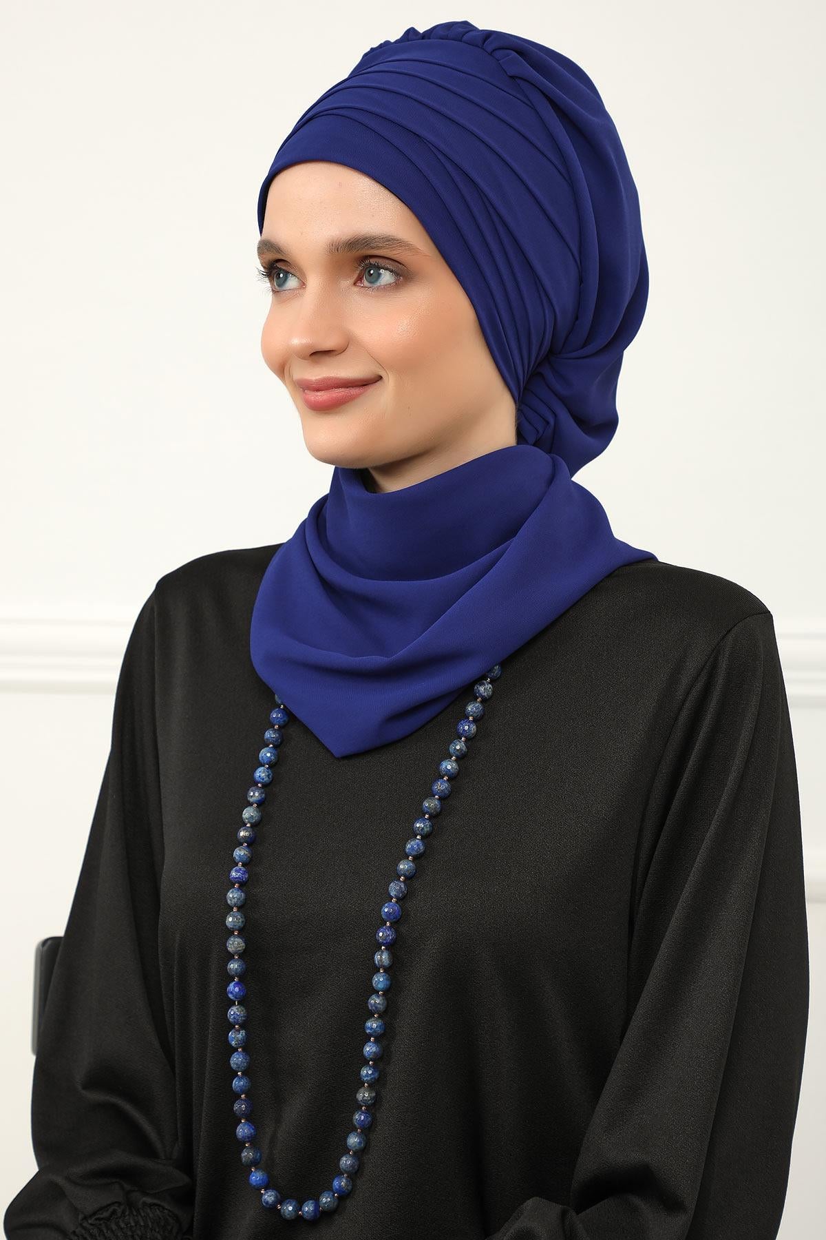 Çapraz Dikim Fularlı Tasarım Şifon Hazır Türban,HT-48