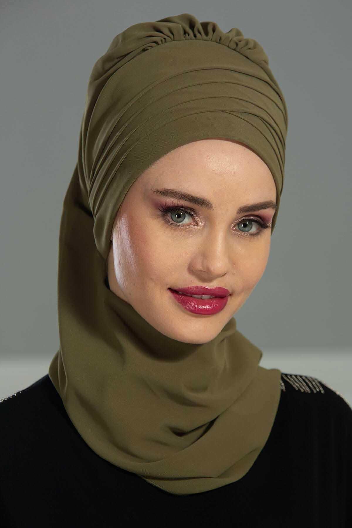 Çapraz Dikim Fularlı Tasarım Şifon Hazır Türban,HT-48