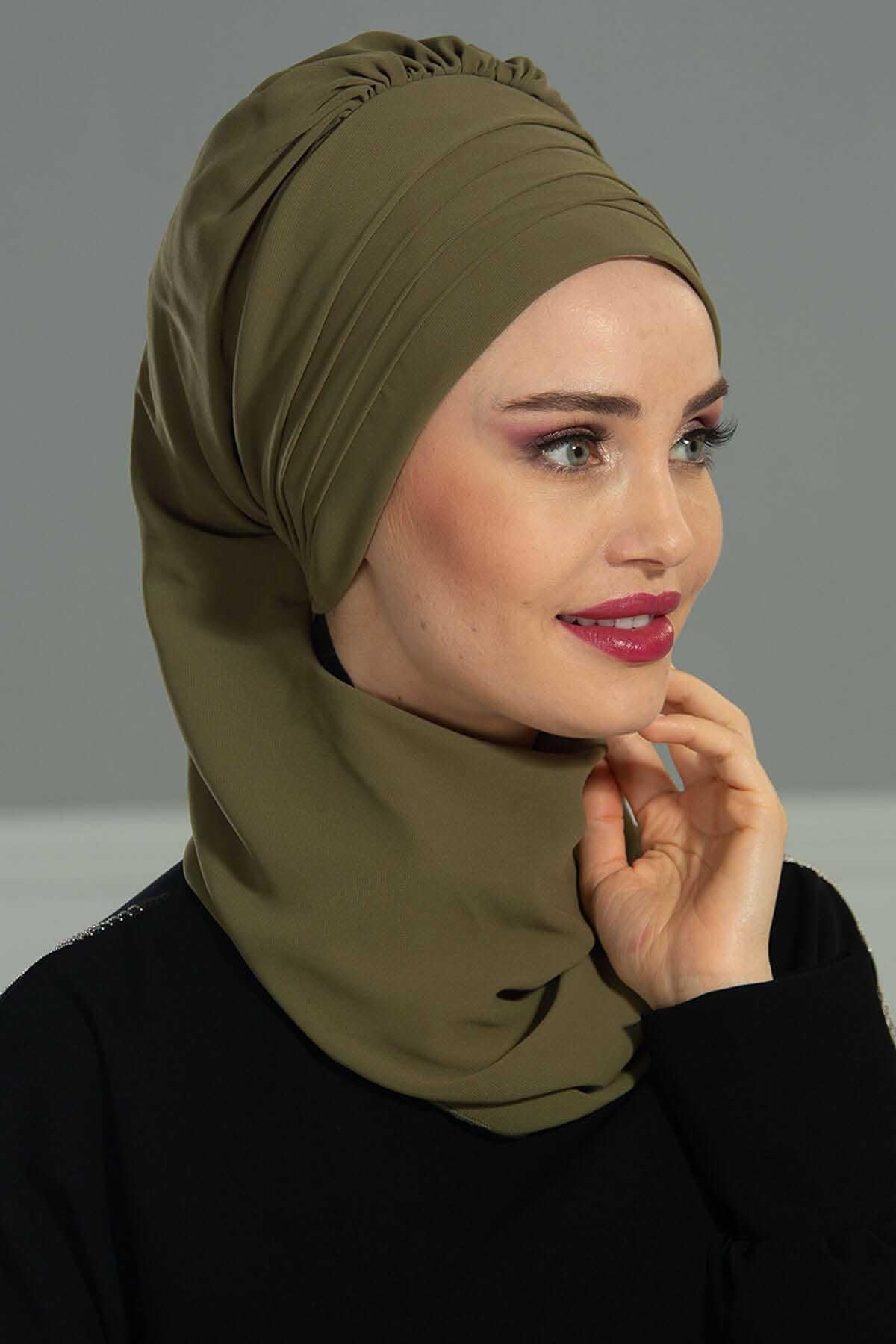 Çapraz Dikim Fularlı Tasarım Şifon Hazır Türban,HT-48