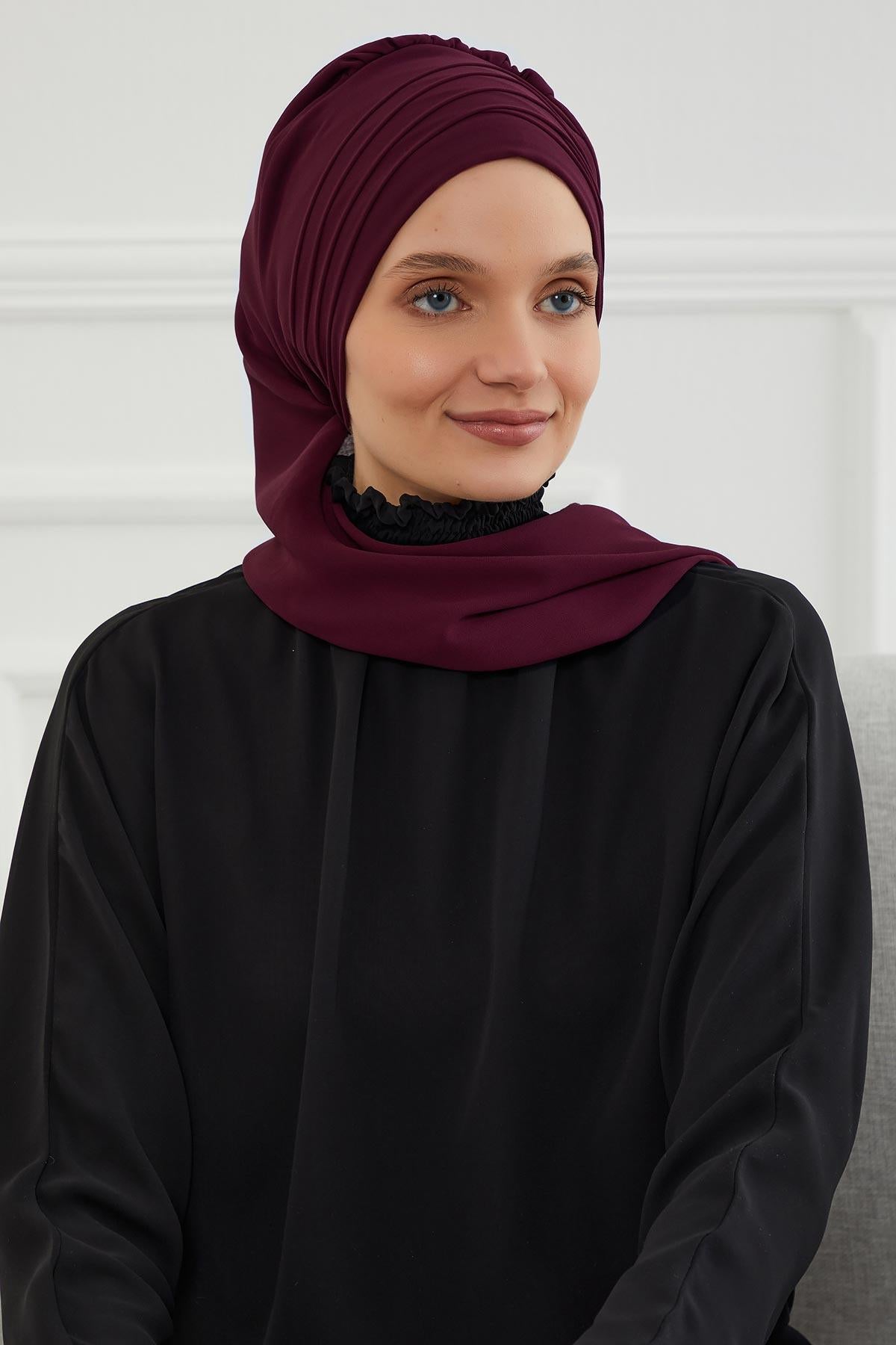 Çapraz Dikim Fularlı Tasarım Şifon Hazır Türban,HT-48