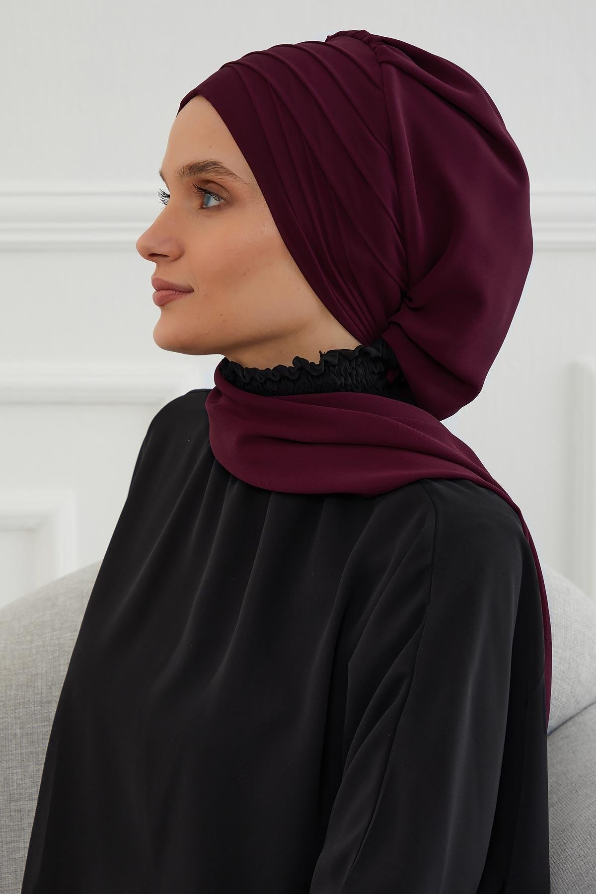 Çapraz Dikim Fularlı Tasarım Şifon Hazır Türban,HT-48