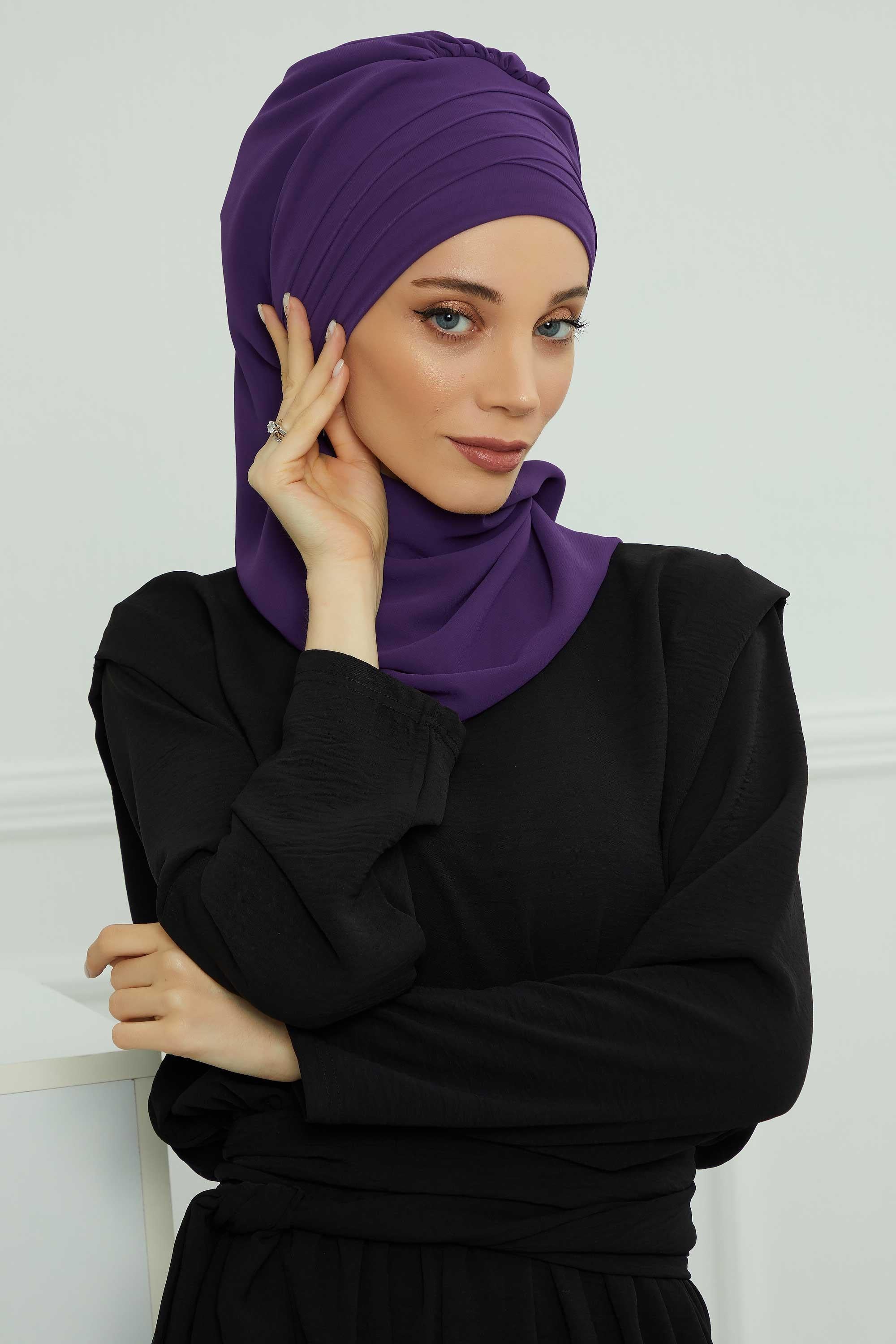 Çapraz Dikim Fularlı Tasarım Şifon Hazır Türban,HT-48
