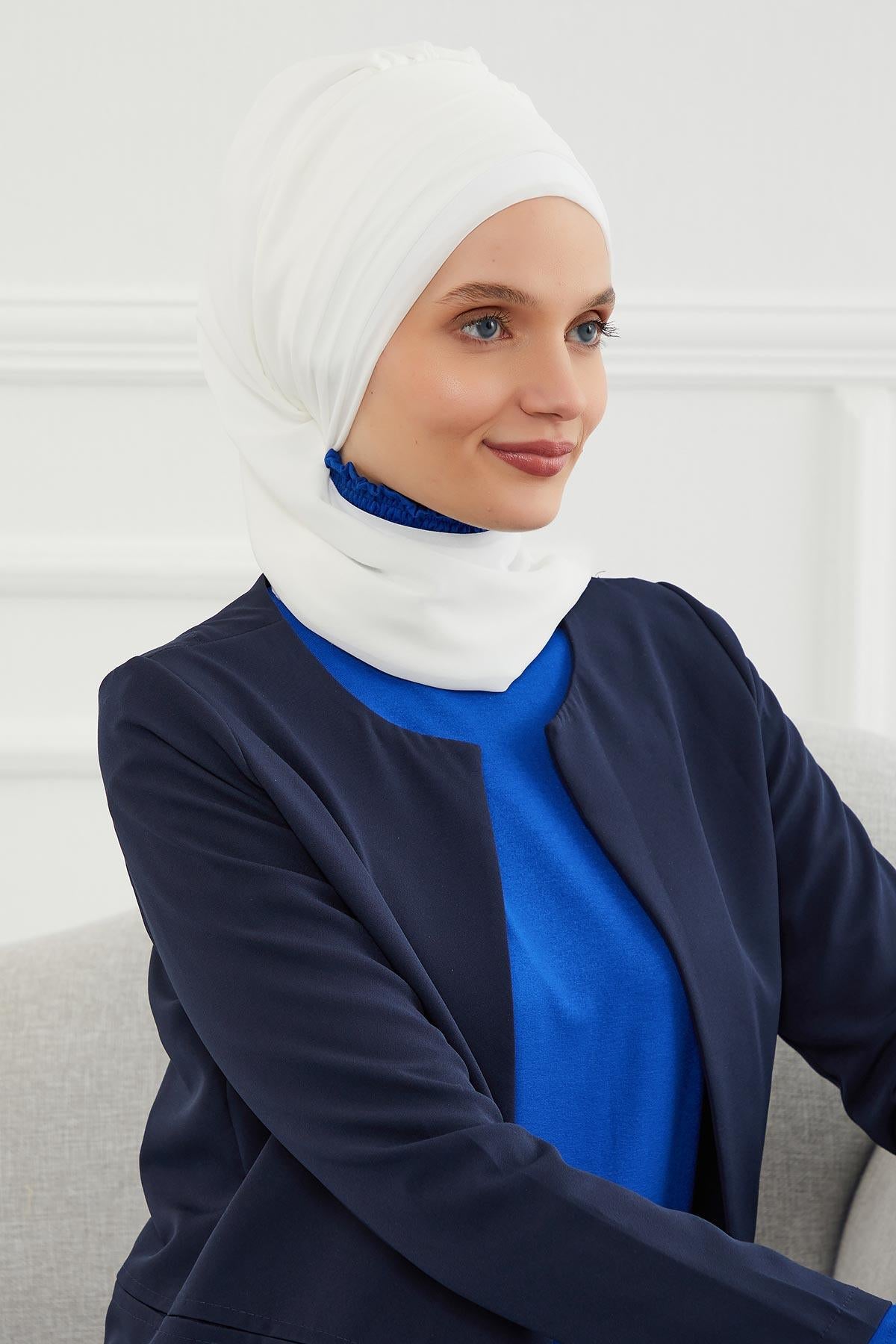 Çapraz Dikim Fularlı Tasarım Şifon Hazır Türban,HT-48
