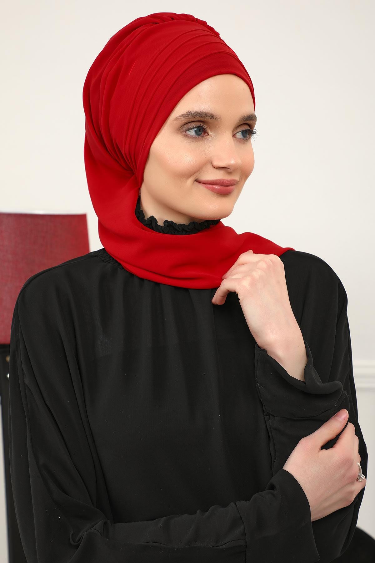Çapraz Dikim Fularlı Tasarım Şifon Hazır Türban,HT-48