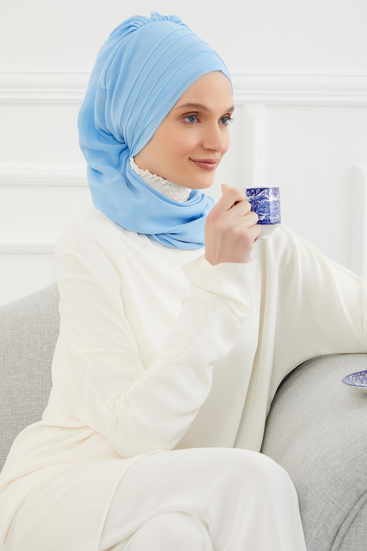 Çapraz Dikim Fularlı Tasarım Şifon Hazır Türban,HT-48