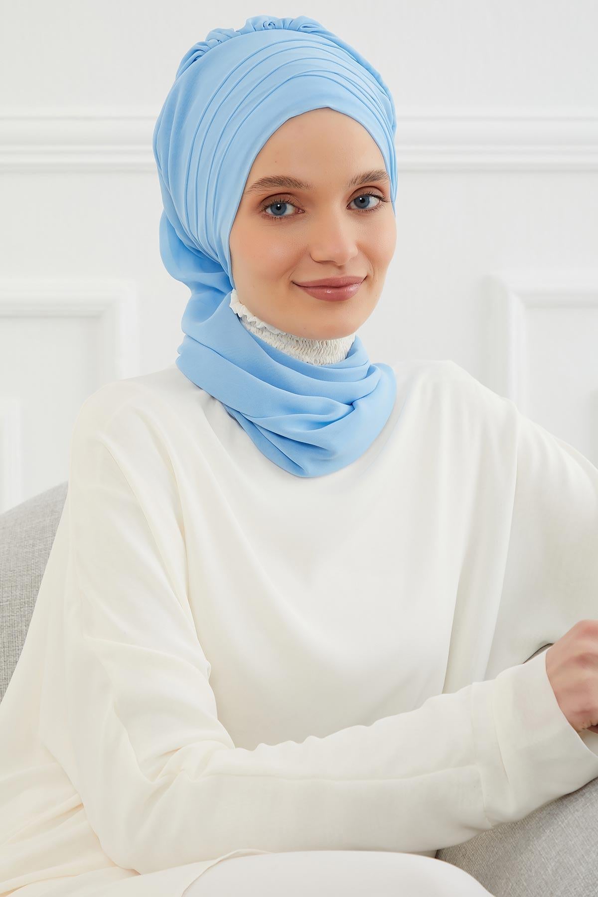 Çapraz Dikim Fularlı Tasarım Şifon Hazır Türban,HT-48