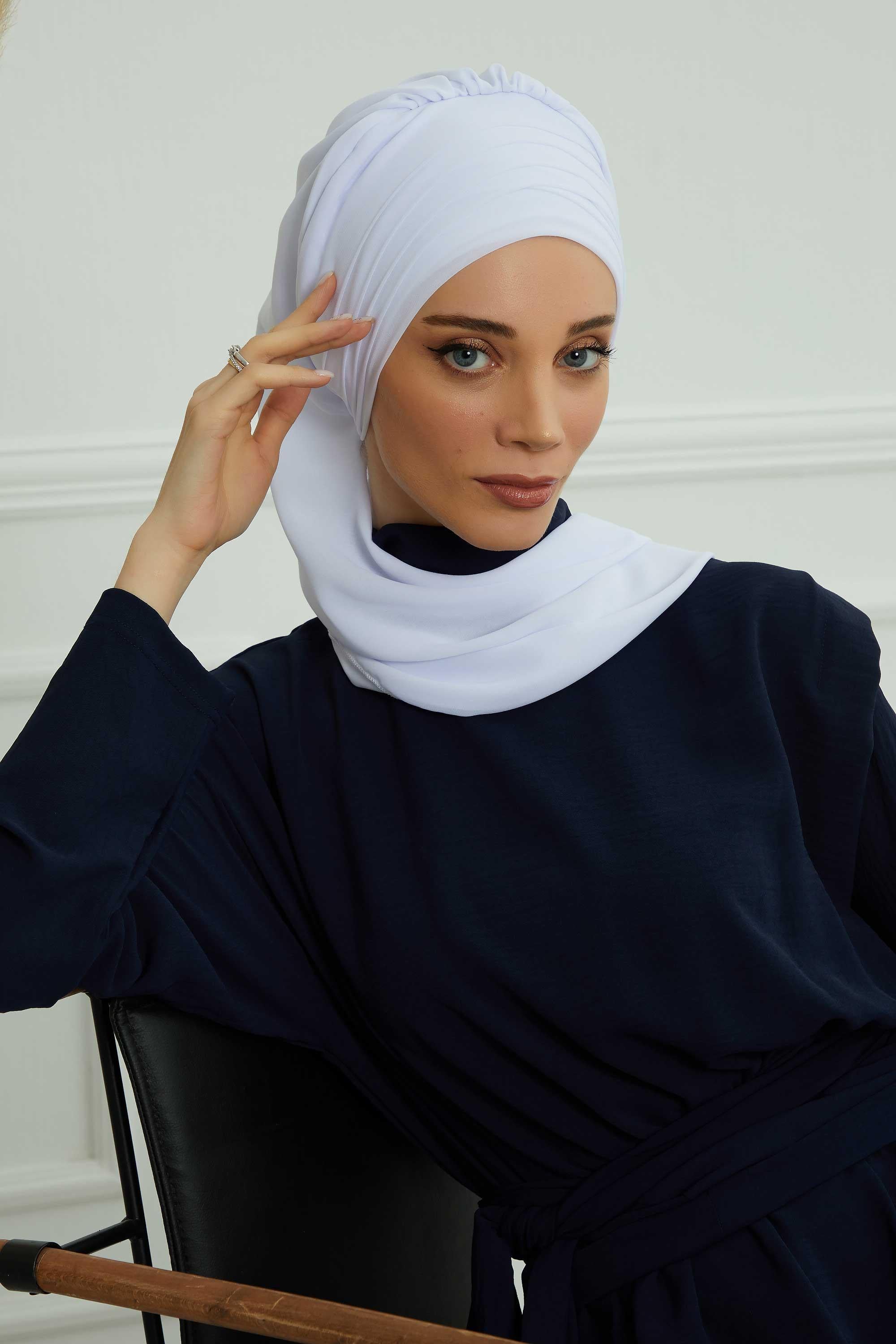 Çapraz Dikim Fularlı Tasarım Şifon Hazır Türban,HT-48