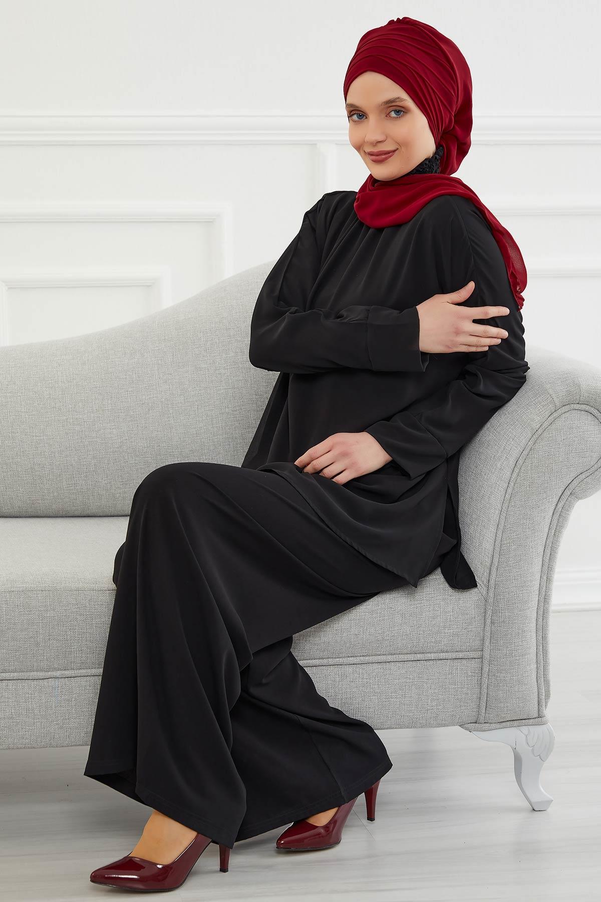 Çapraz Dikim Fularlı Tasarım Şifon Hazır Türban,HT-48