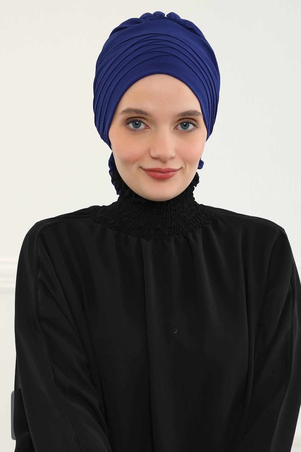 Çapraz Dikim Tasarım Şifon Hazır Türban,HT-30