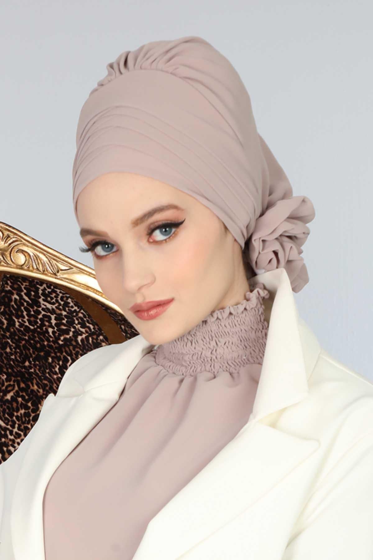 Çapraz Dikim Tasarım Şifon Hazır Türban,HT-30