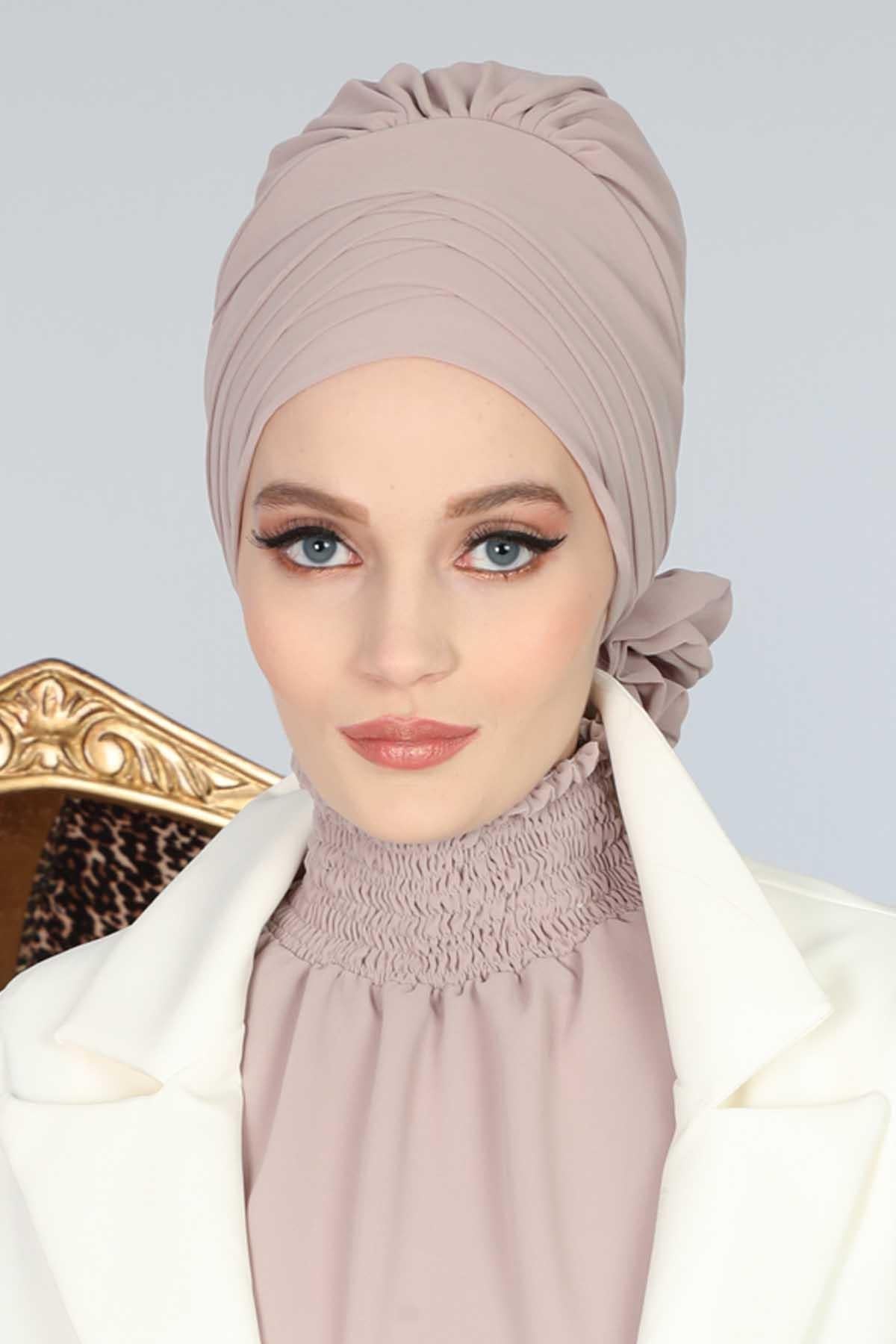 Çapraz Dikim Tasarım Şifon Hazır Türban,HT-30