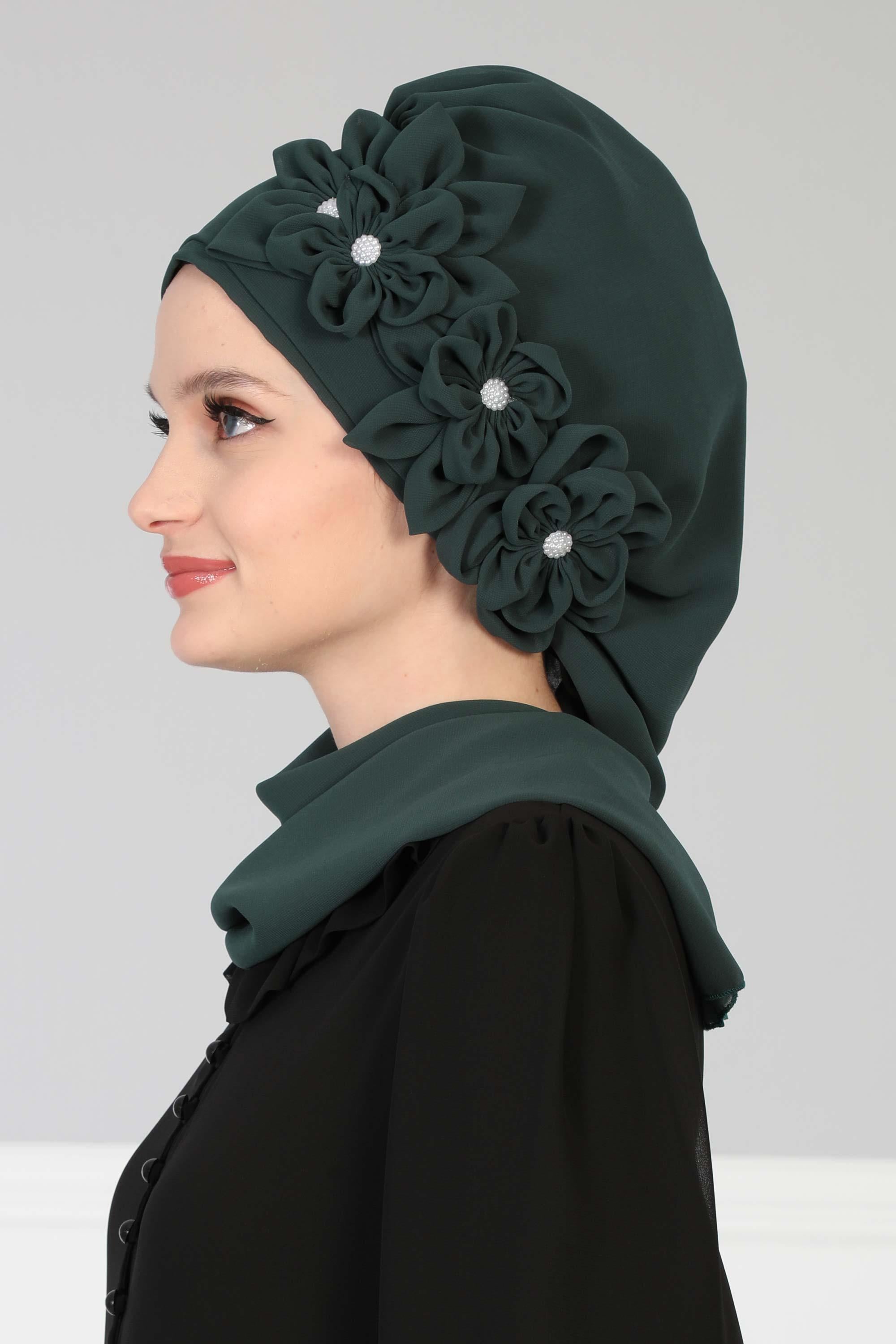 Çiçek Aksesuarlı Tasarım Hazır Şifon Türban,HT-27