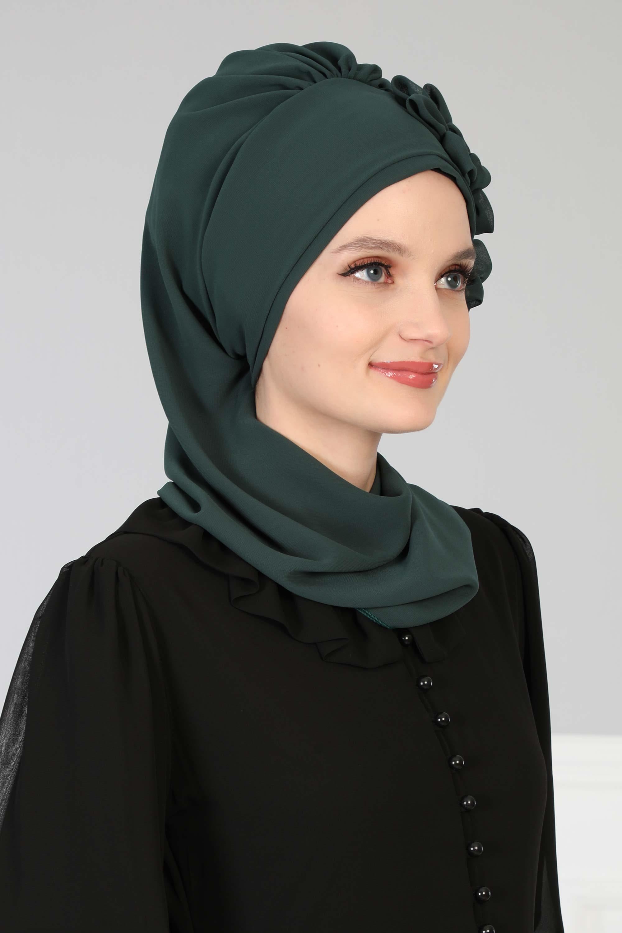 Çiçek Aksesuarlı Tasarım Hazır Şifon Türban,HT-27