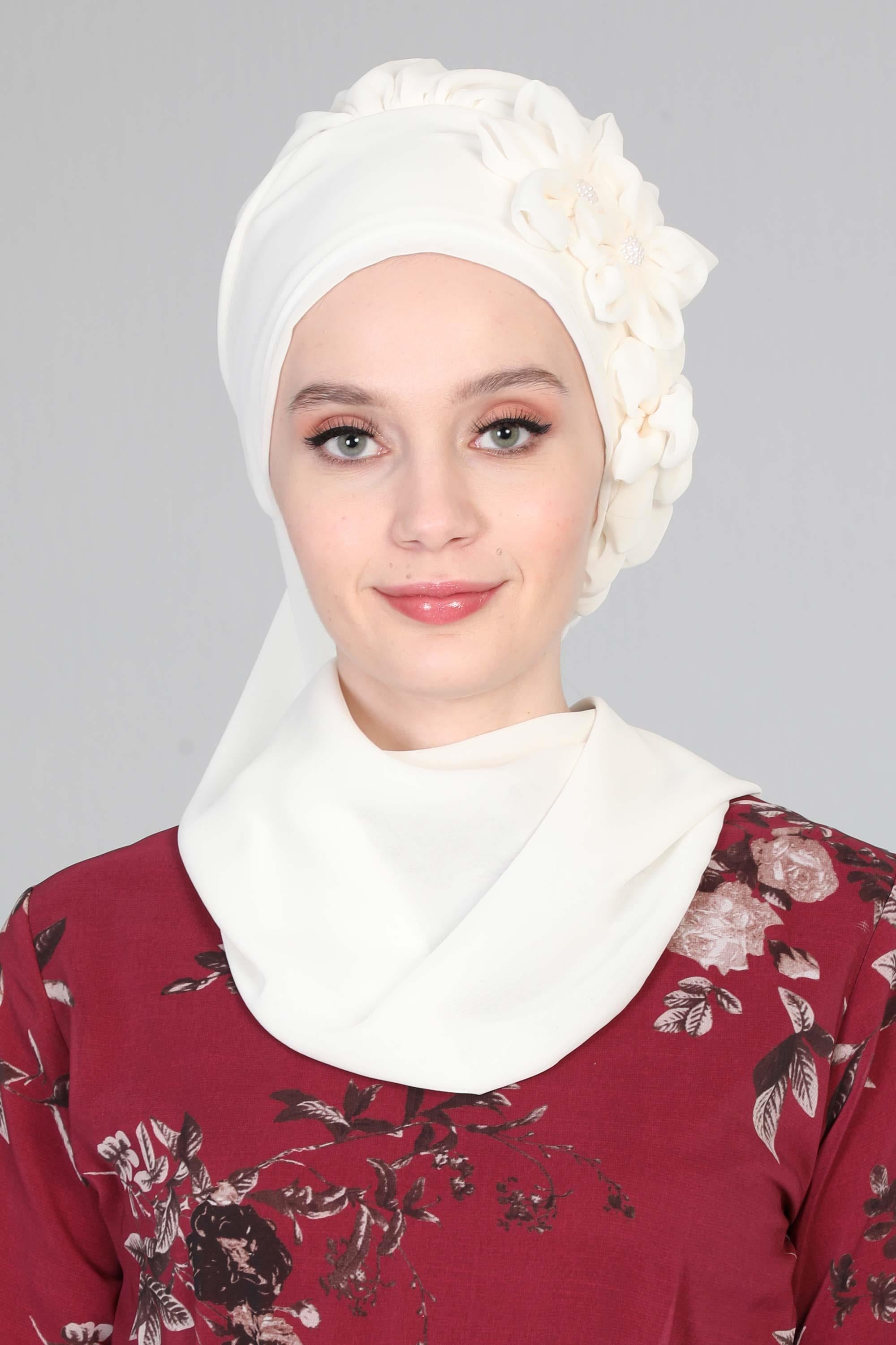 Çiçek Aksesuarlı Tasarım Hazır Şifon Türban,HT-27