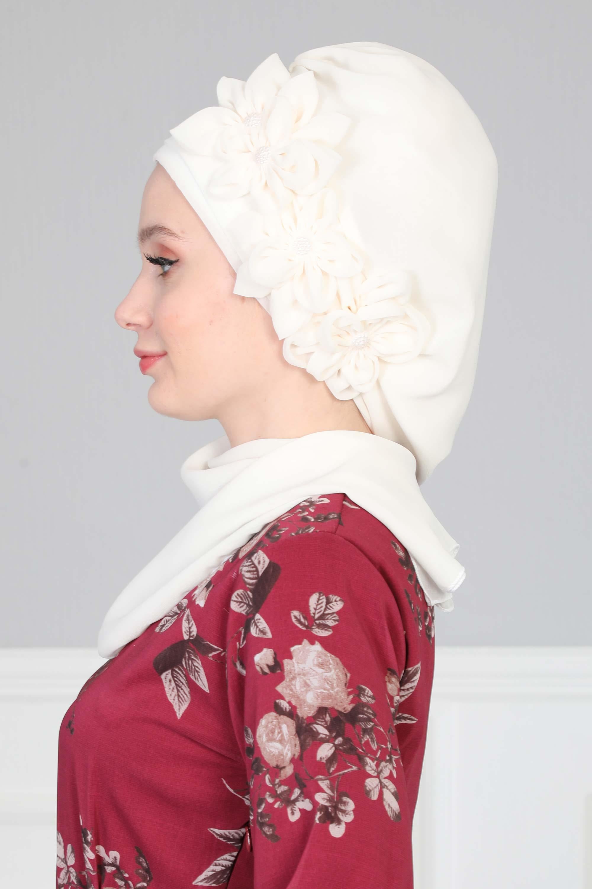 Çiçek Aksesuarlı Tasarım Hazır Şifon Türban,HT-27