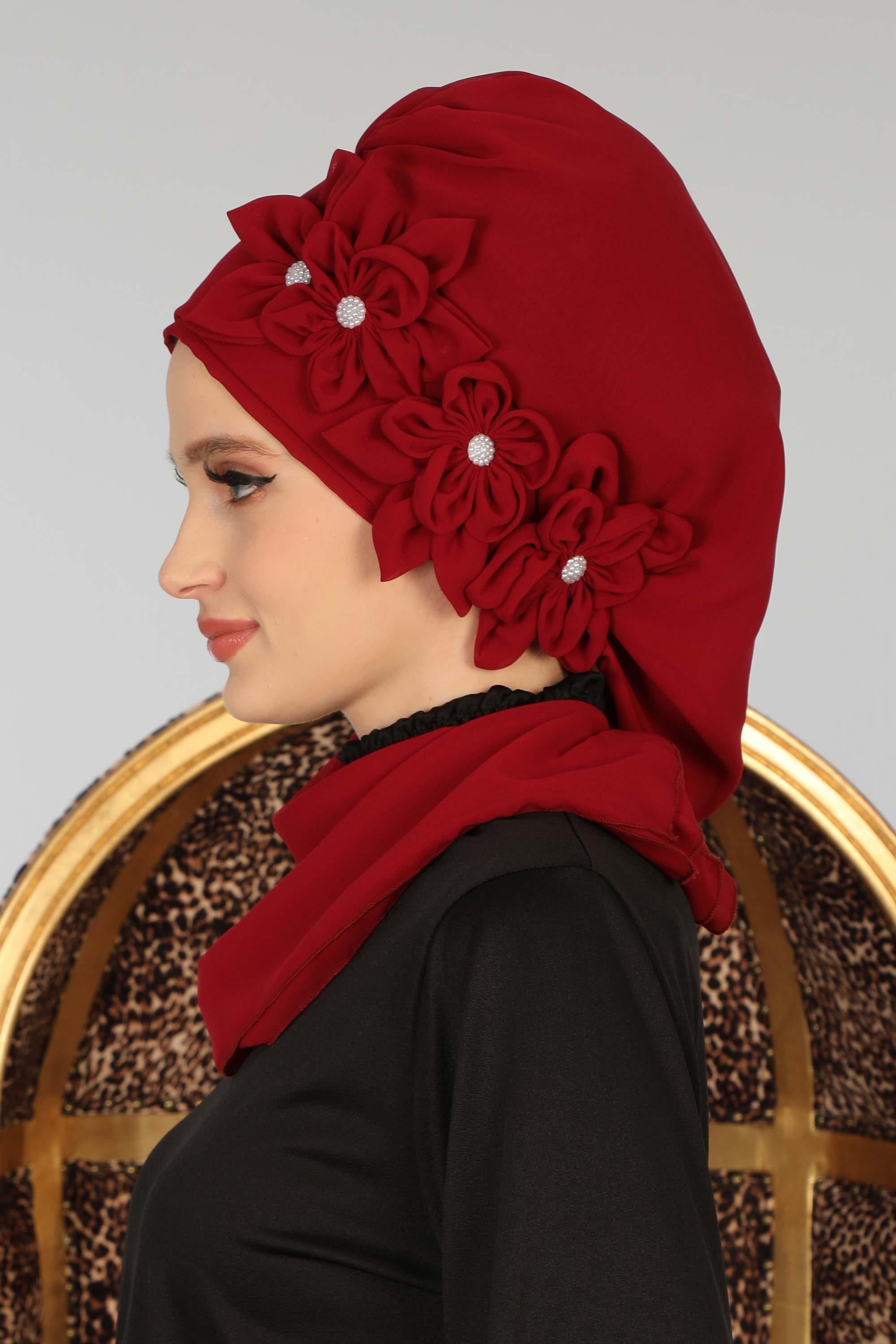 Çiçek Aksesuarlı Tasarım Hazır Şifon Türban,HT-27