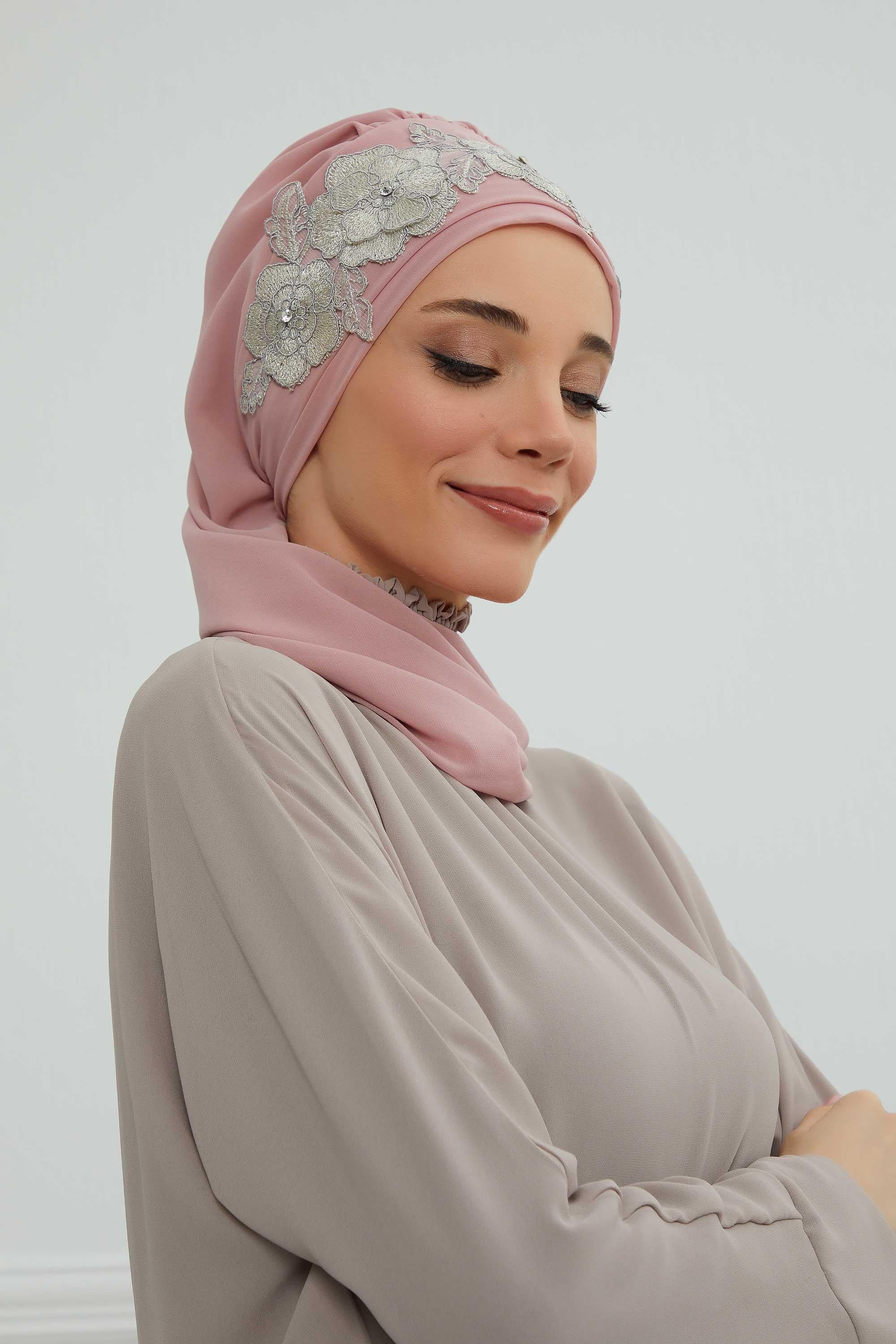 Çiçekli Taç Aksesuarlı Şifon Hazır Türban,HT-103,HT-103