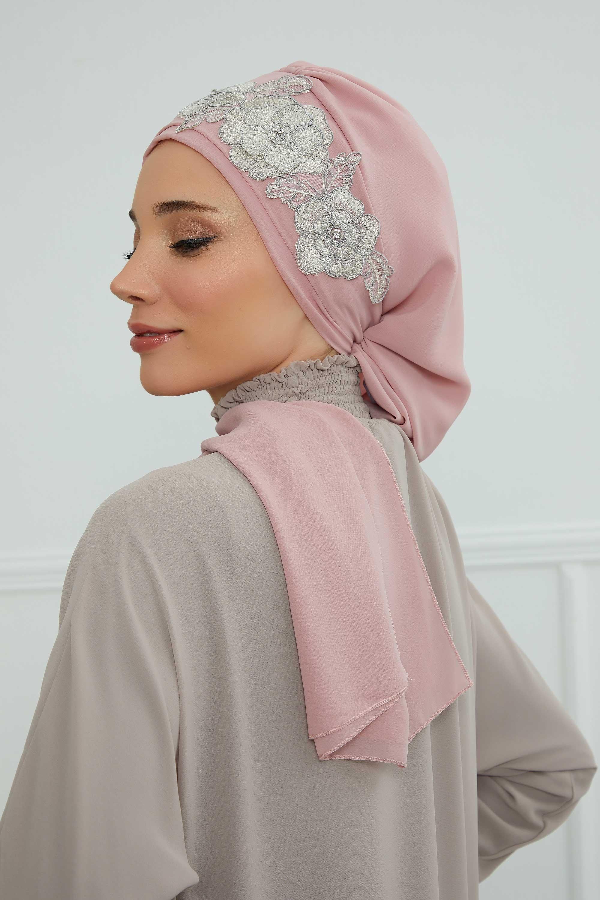 Çiçekli Taç Aksesuarlı Şifon Hazır Türban,HT-103,HT-103