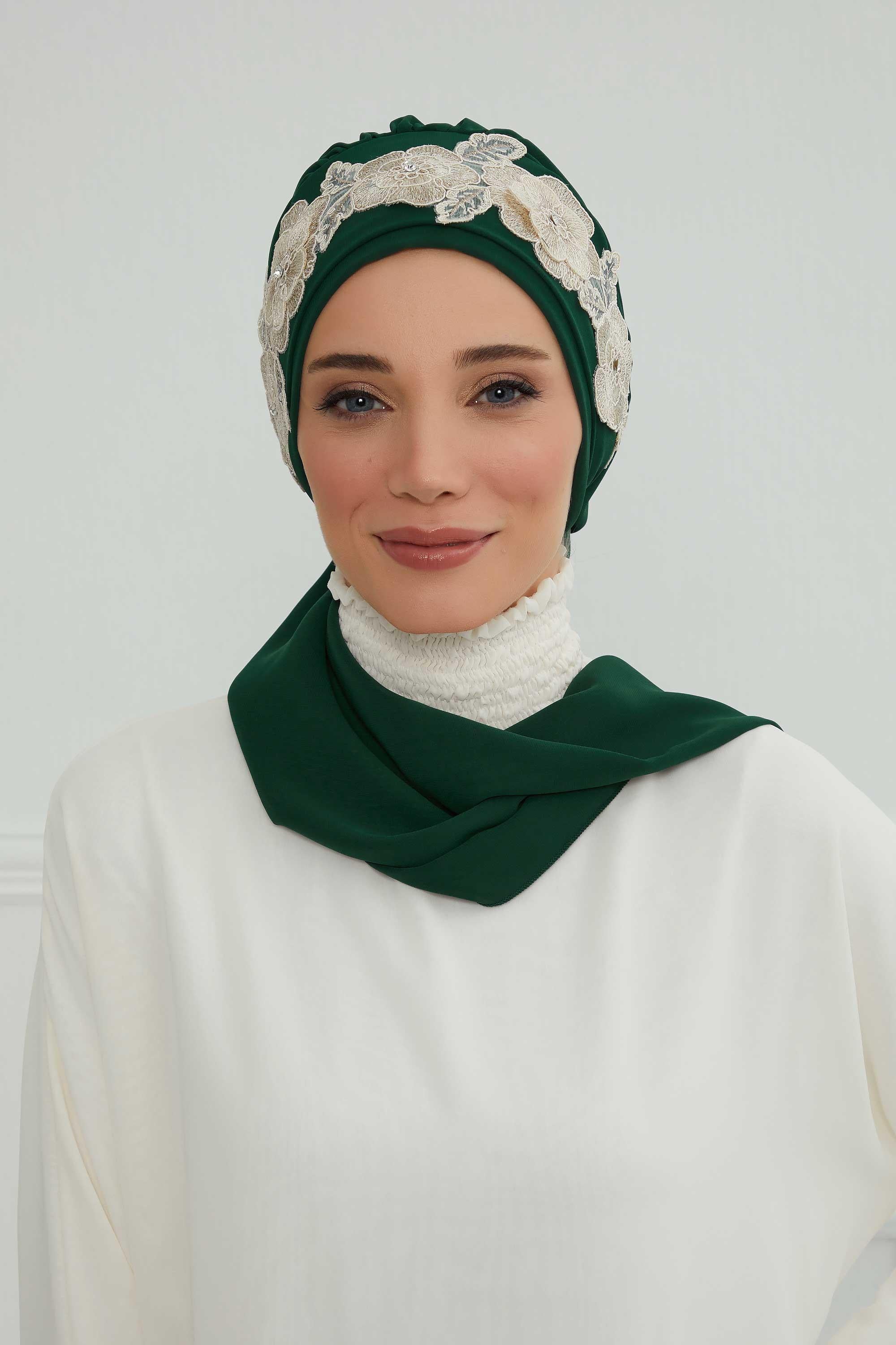 Çiçekli Taç Aksesuarlı Şifon Hazır Türban,HT-103,HT-103