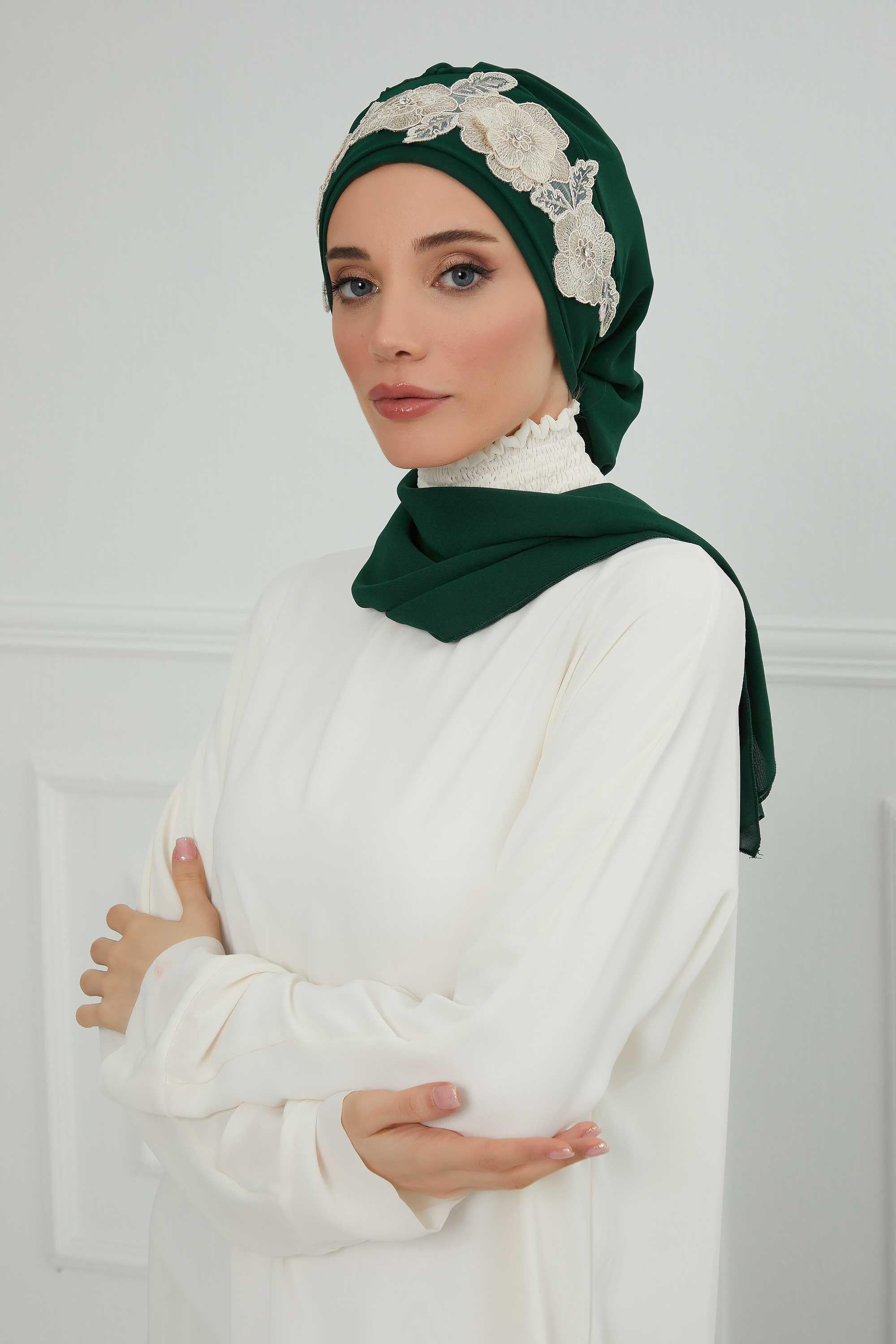 Çiçekli Taç Aksesuarlı Şifon Hazır Türban,HT-103,HT-103