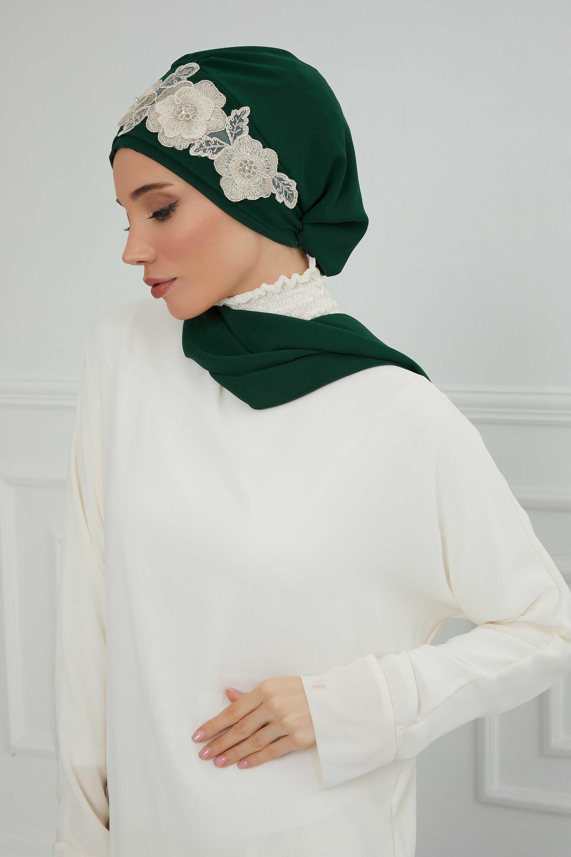 Çiçekli Taç Aksesuarlı Şifon Hazır Türban,HT-103,HT-103