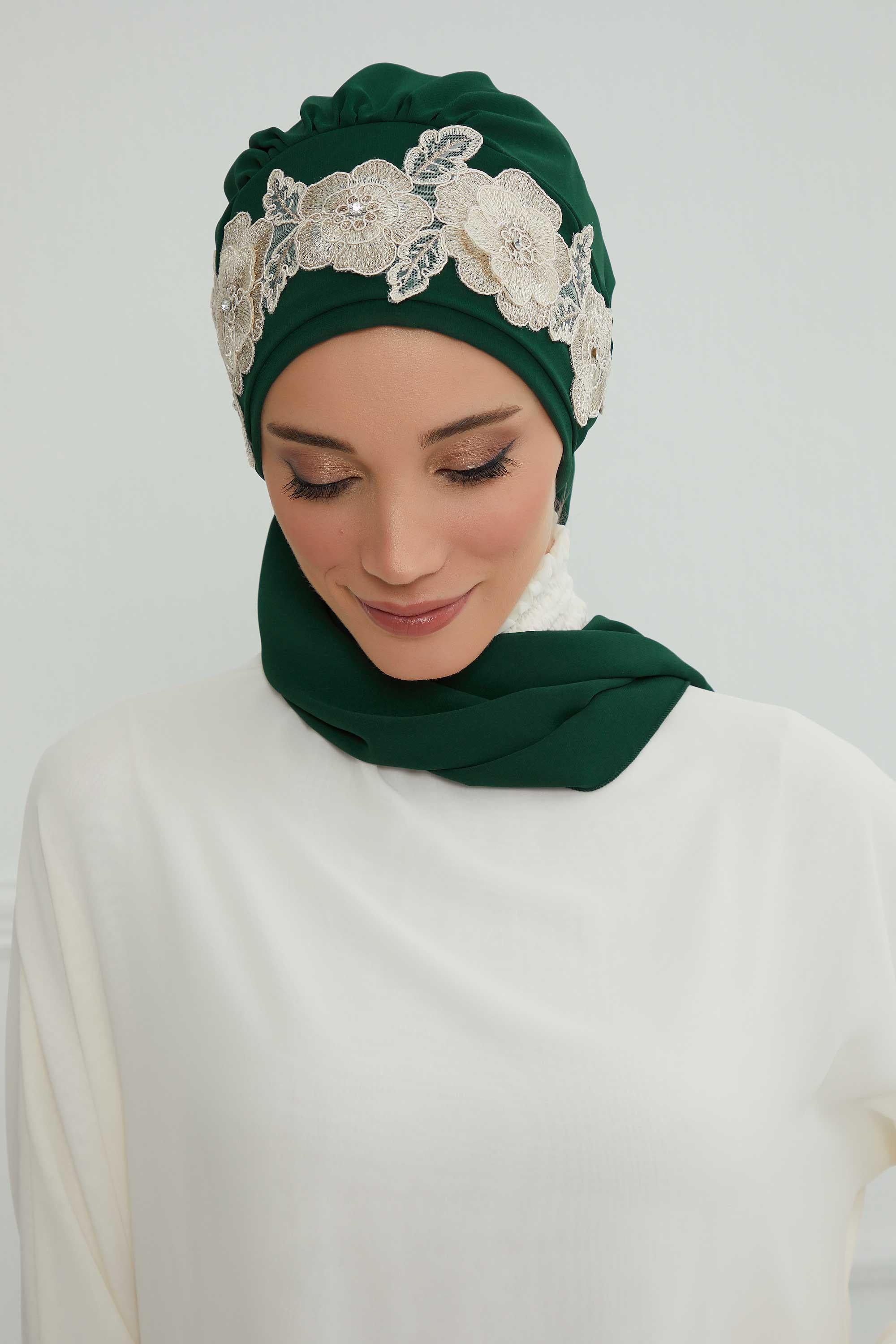 Çiçekli Taç Aksesuarlı Şifon Hazır Türban,HT-103,HT-103