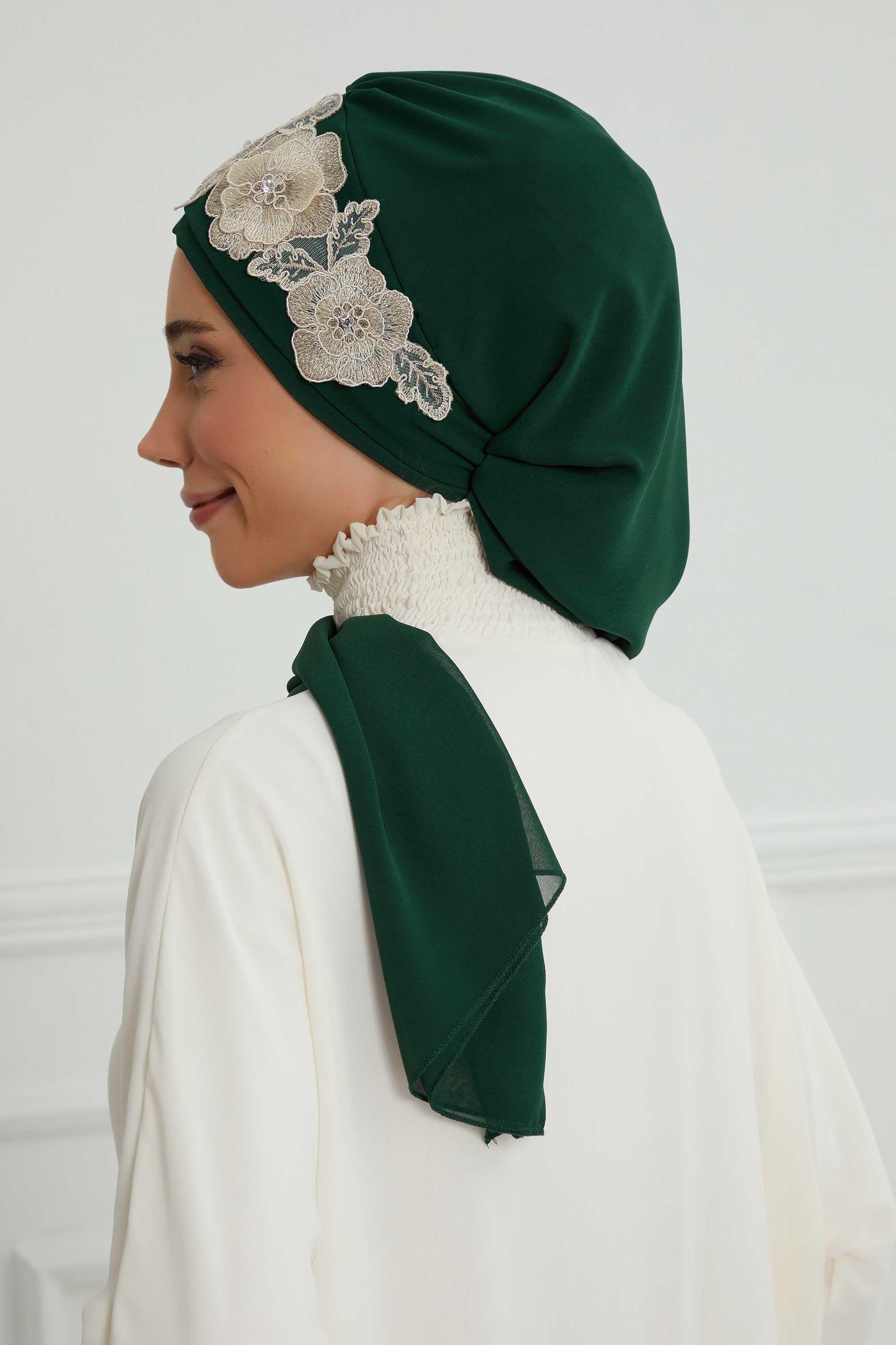 Çiçekli Taç Aksesuarlı Şifon Hazır Türban,HT-103,HT-103