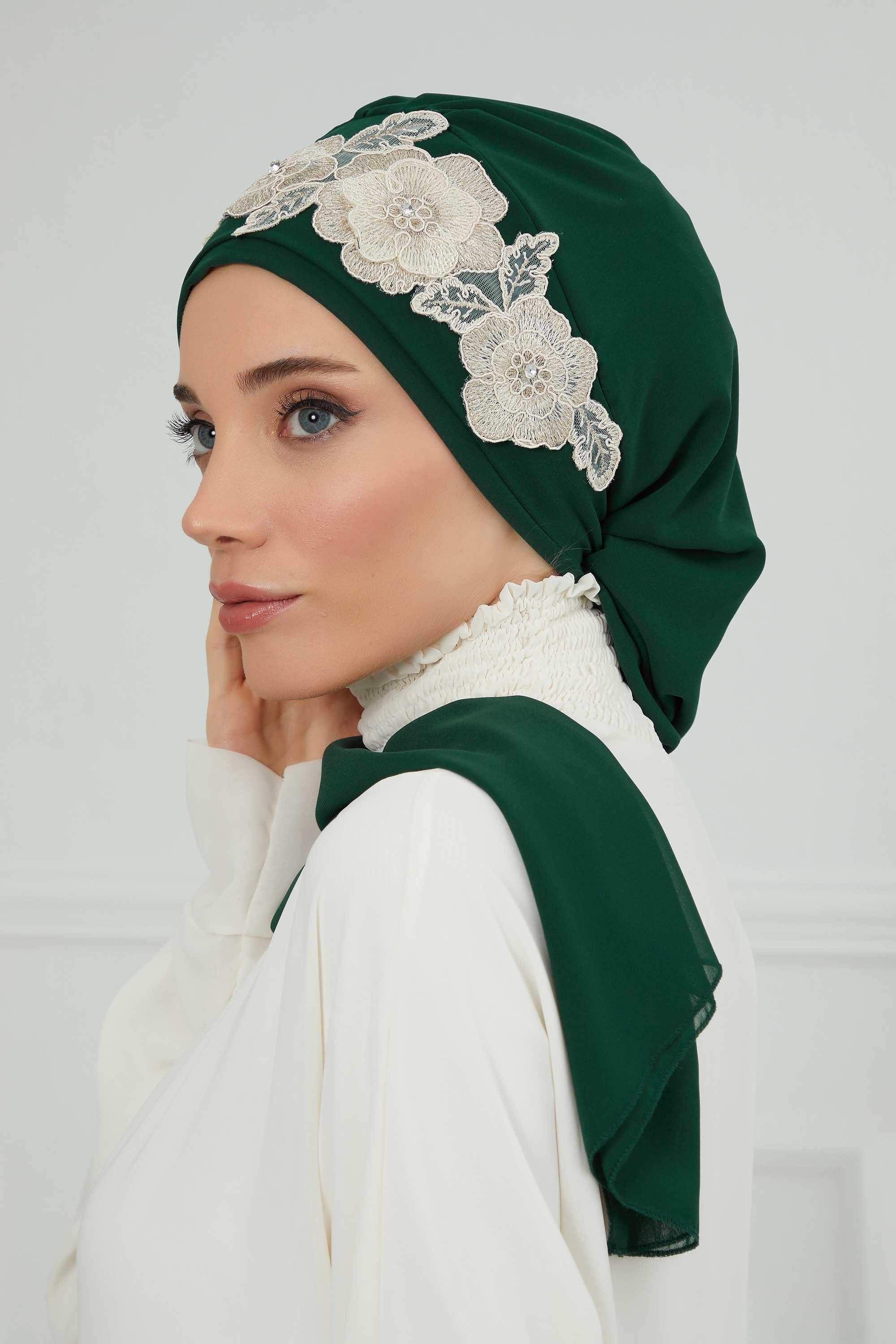 Çiçekli Taç Aksesuarlı Şifon Hazır Türban,HT-103,HT-103