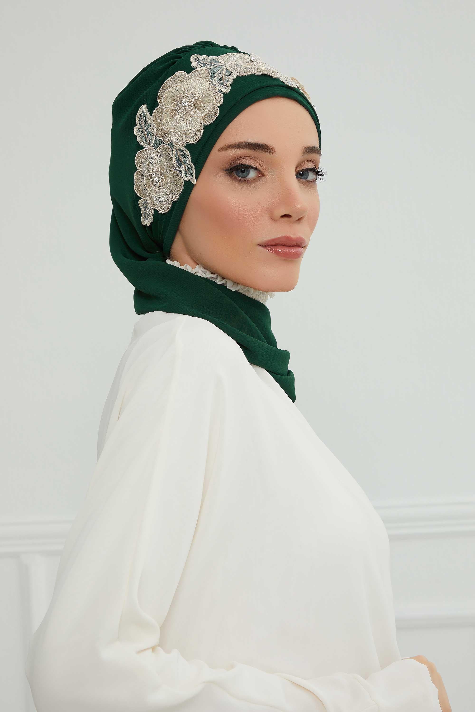 Çiçekli Taç Aksesuarlı Şifon Hazır Türban,HT-103,HT-103