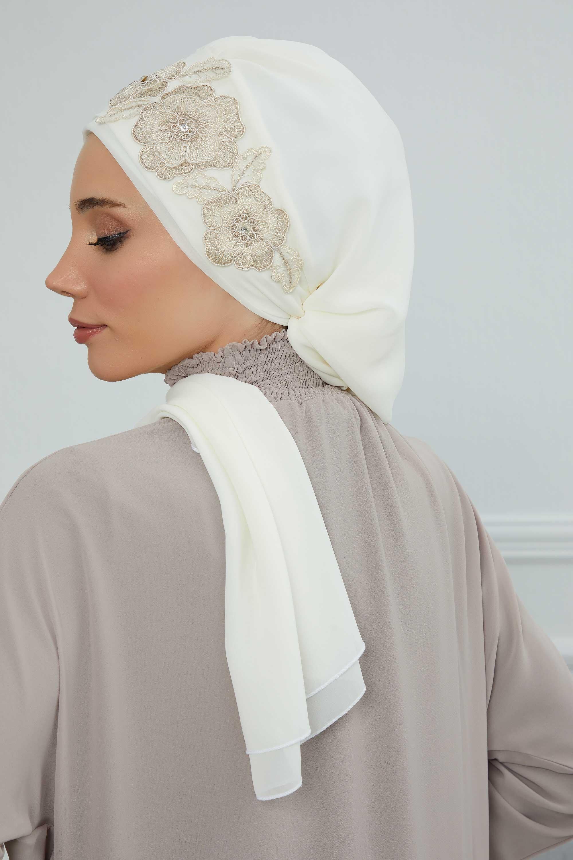 Çiçekli Taç Aksesuarlı Şifon Hazır Türban,HT-103,HT-103