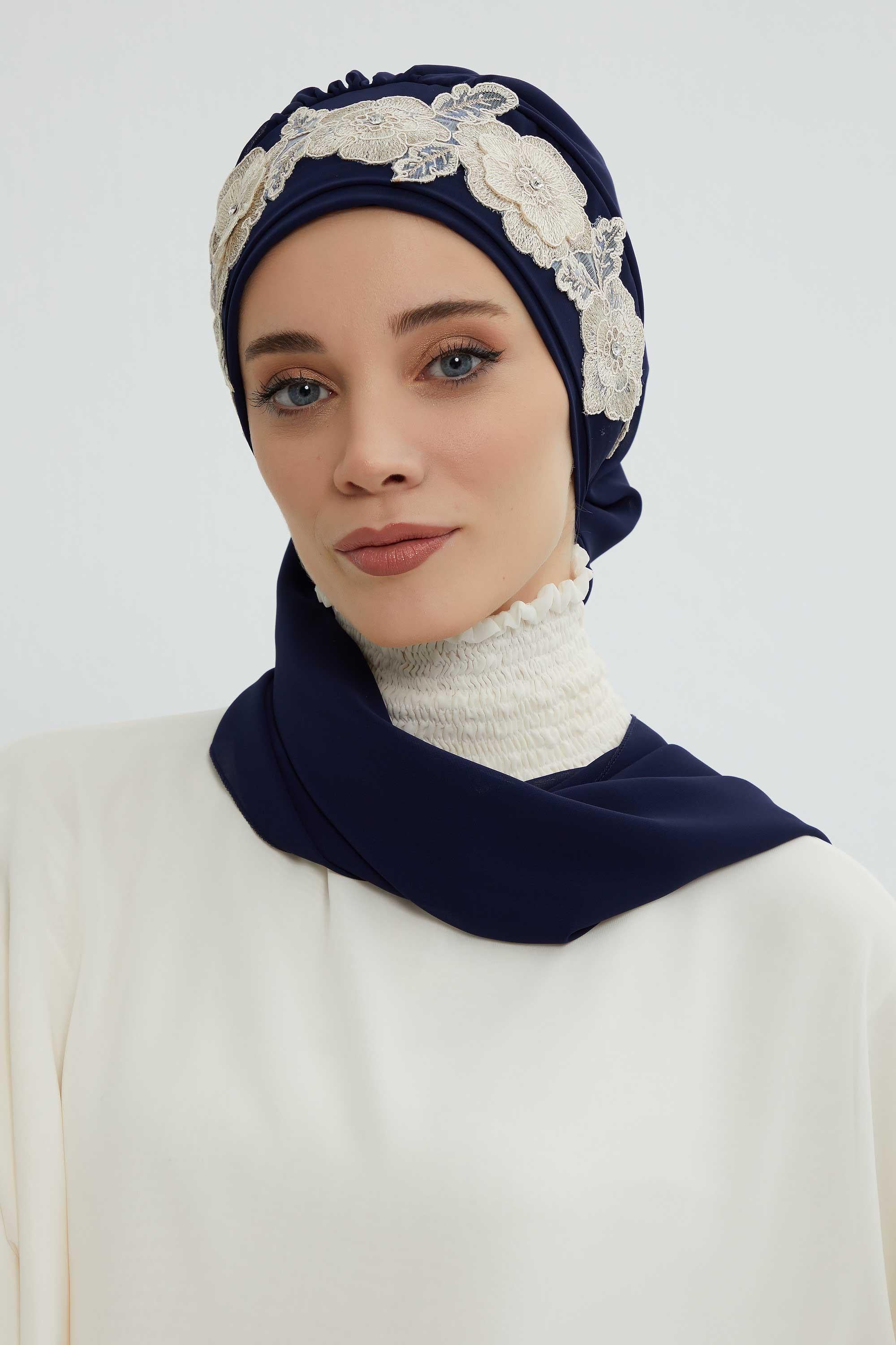 Çiçekli Taç Aksesuarlı Şifon Hazır Türban,HT-103,HT-103