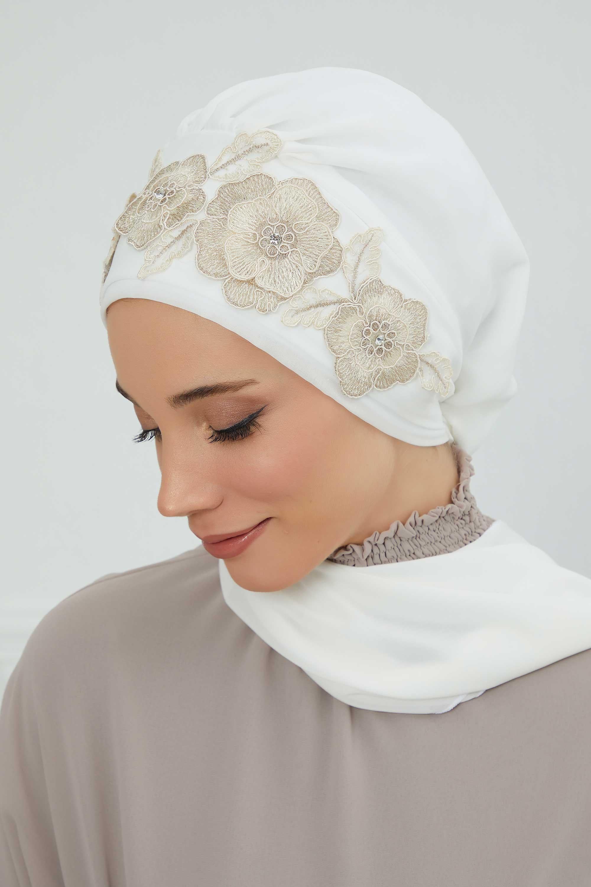 Çiçekli Taç Aksesuarlı Şifon Hazır Türban,HT-103,HT-103