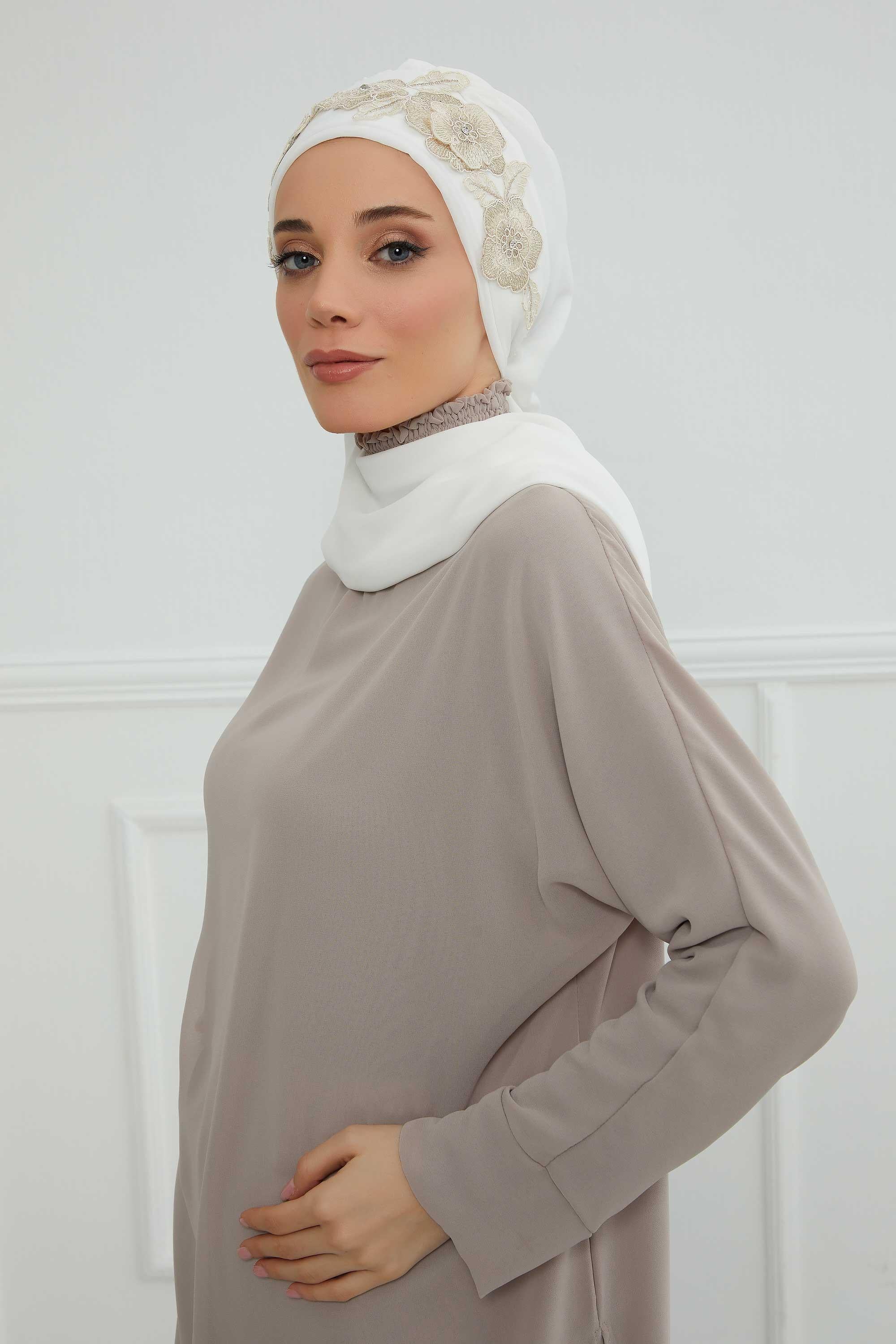 Çiçekli Taç Aksesuarlı Şifon Hazır Türban,HT-103,HT-103