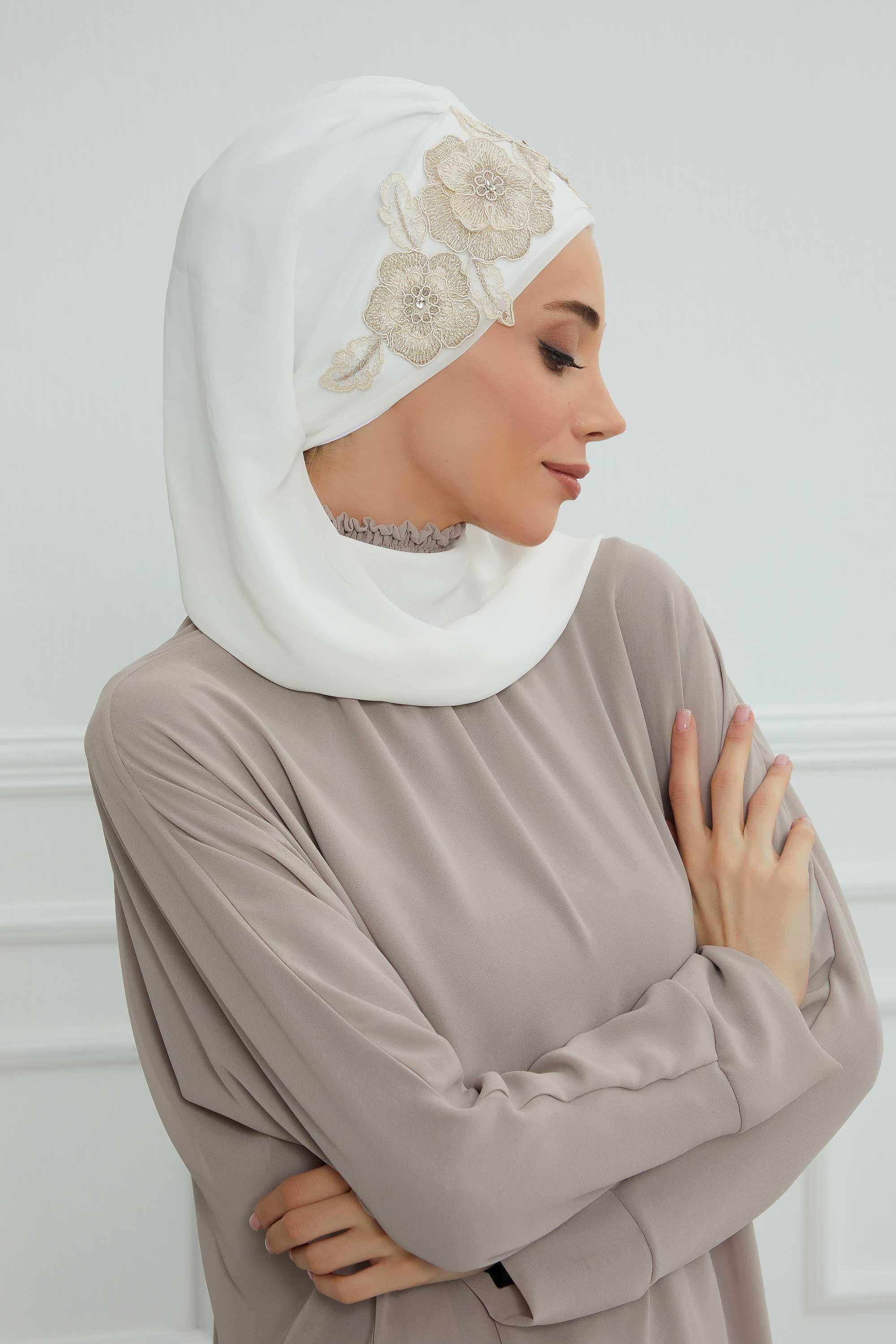 Çiçekli Taç Aksesuarlı Şifon Hazır Türban,HT-103,HT-103