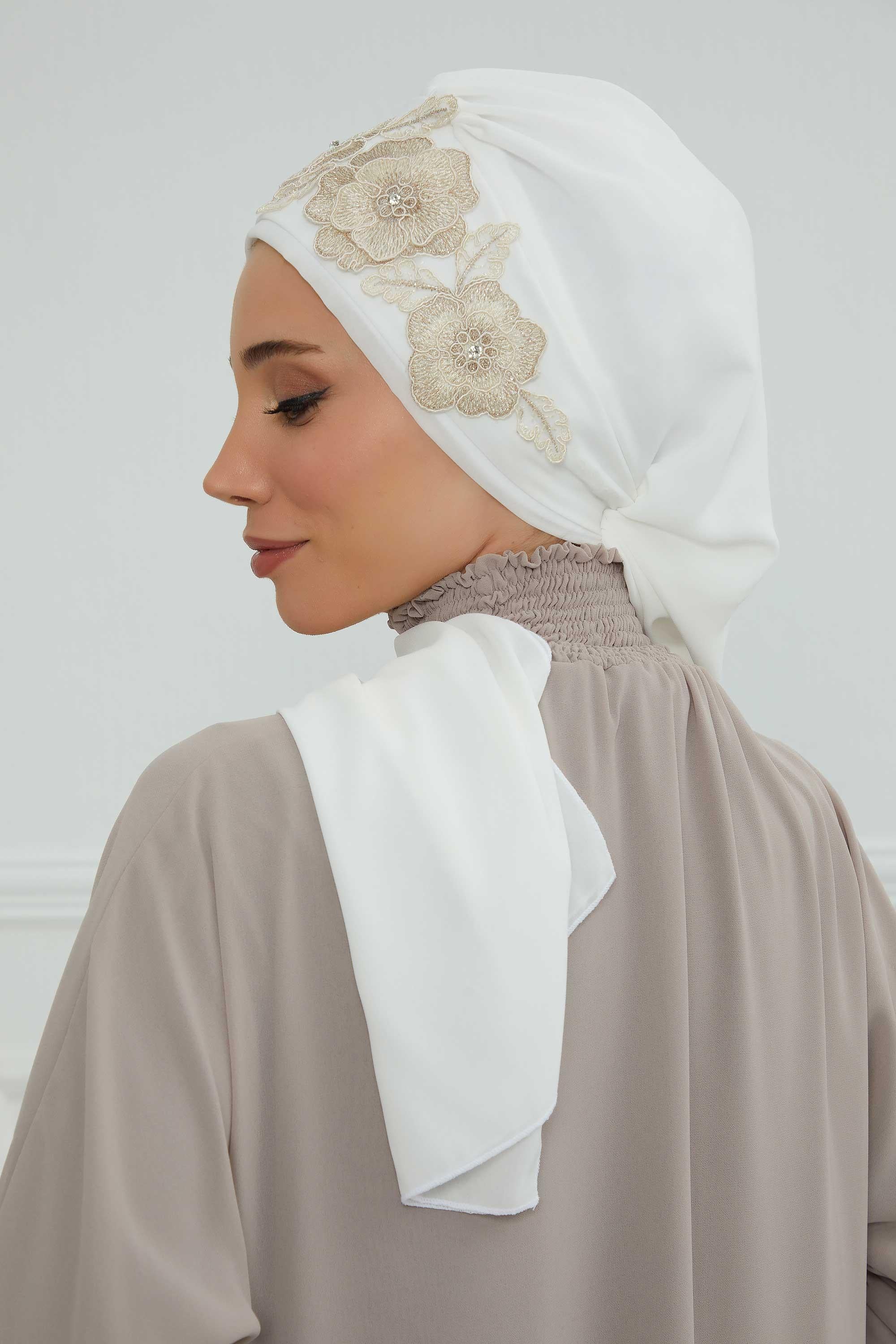 Çiçekli Taç Aksesuarlı Şifon Hazır Türban,HT-103,HT-103