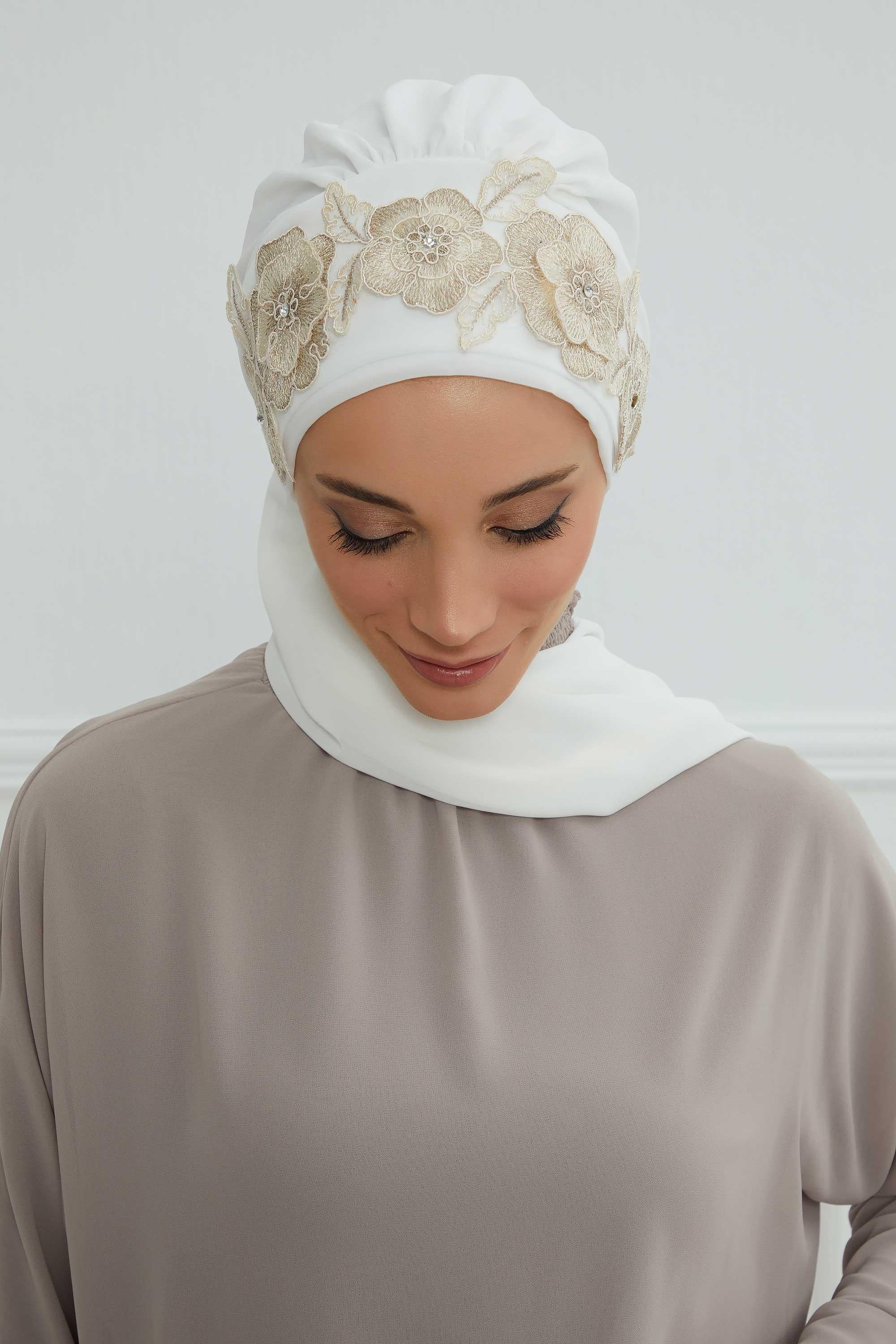 Çiçekli Taç Aksesuarlı Şifon Hazır Türban,HT-103,HT-103