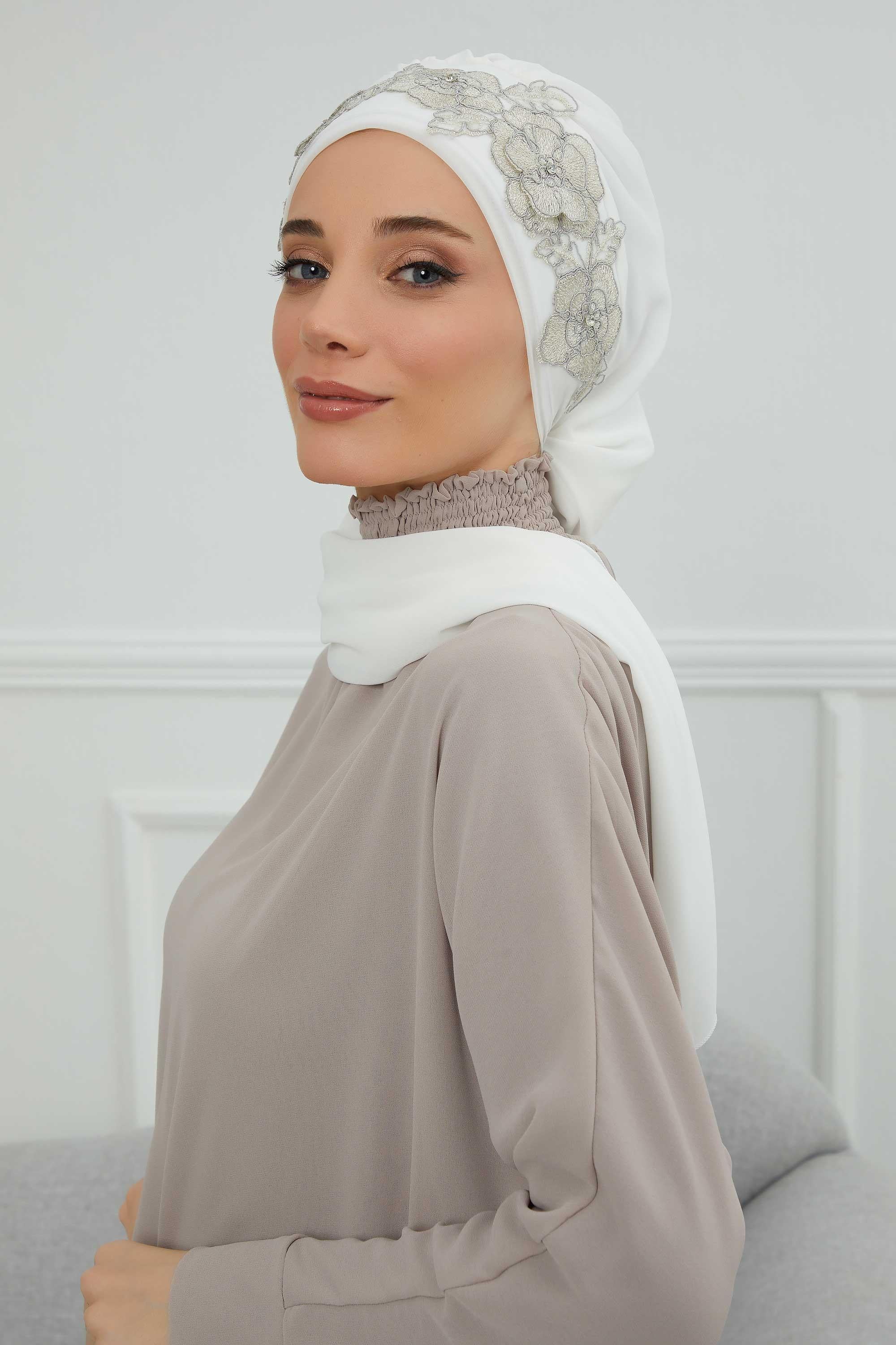 Çiçekli Taç Aksesuarlı Şifon Hazır Türban,HT-103,HT-103