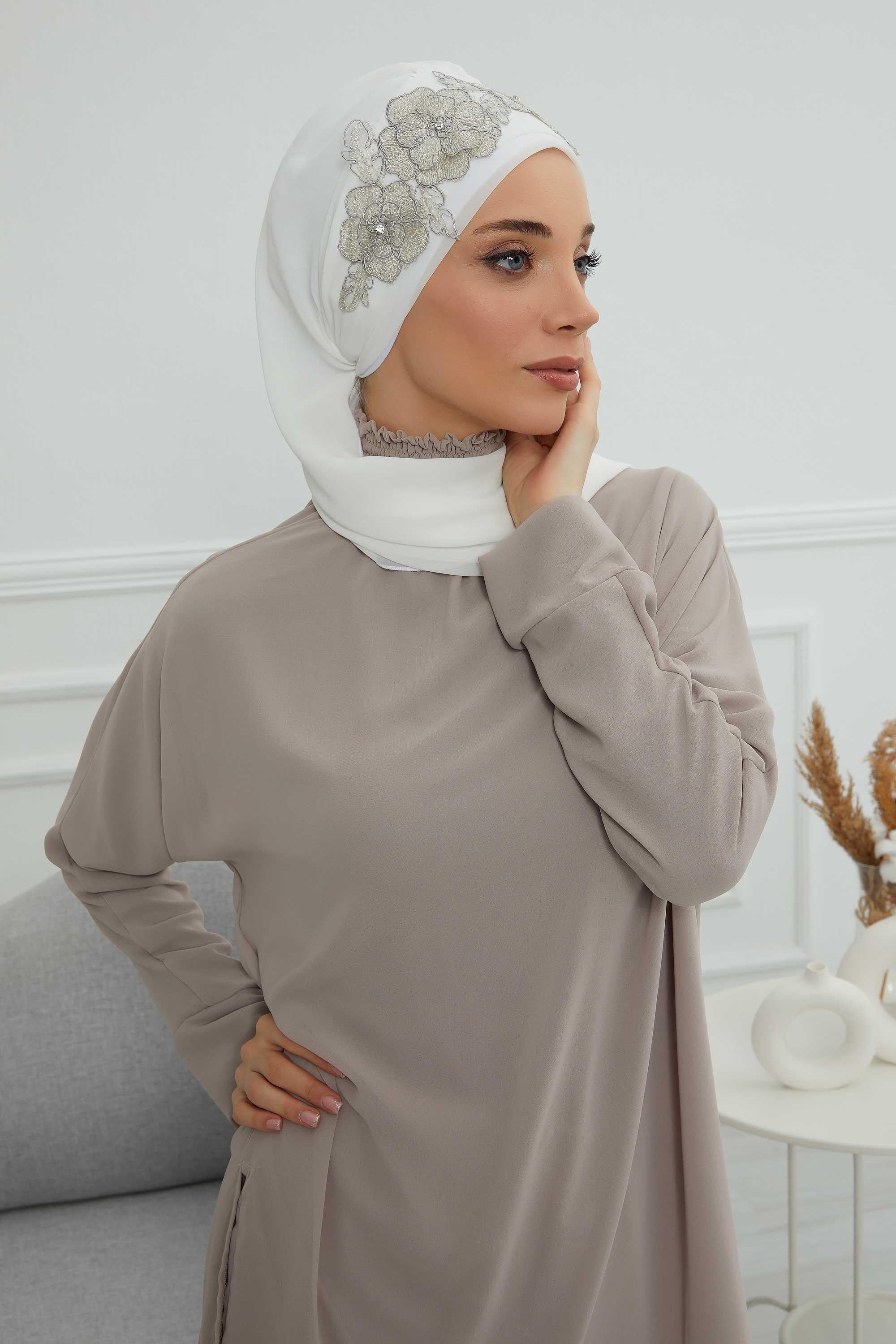 Çiçekli Taç Aksesuarlı Şifon Hazır Türban,HT-103,HT-103