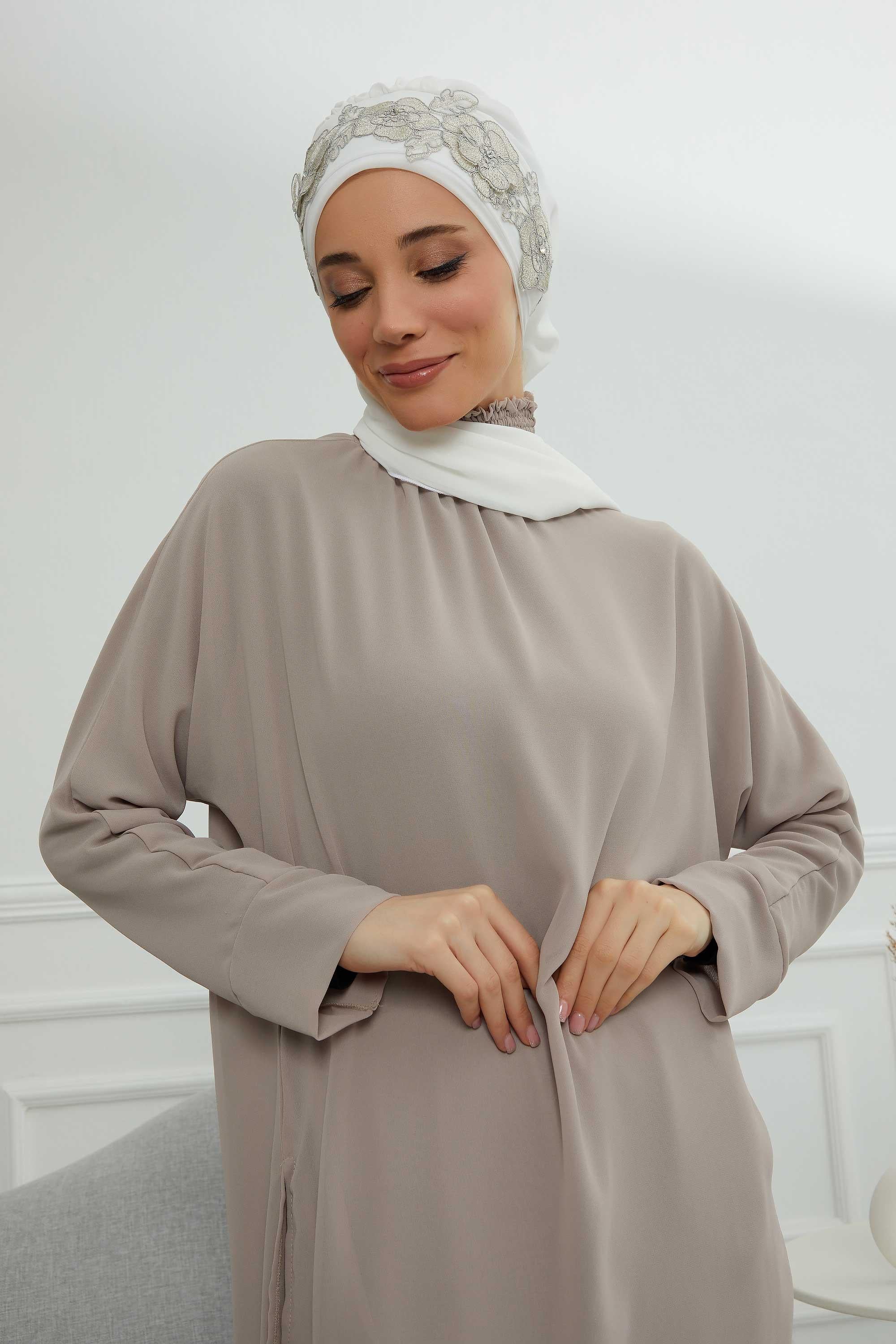 Çiçekli Taç Aksesuarlı Şifon Hazır Türban,HT-103,HT-103