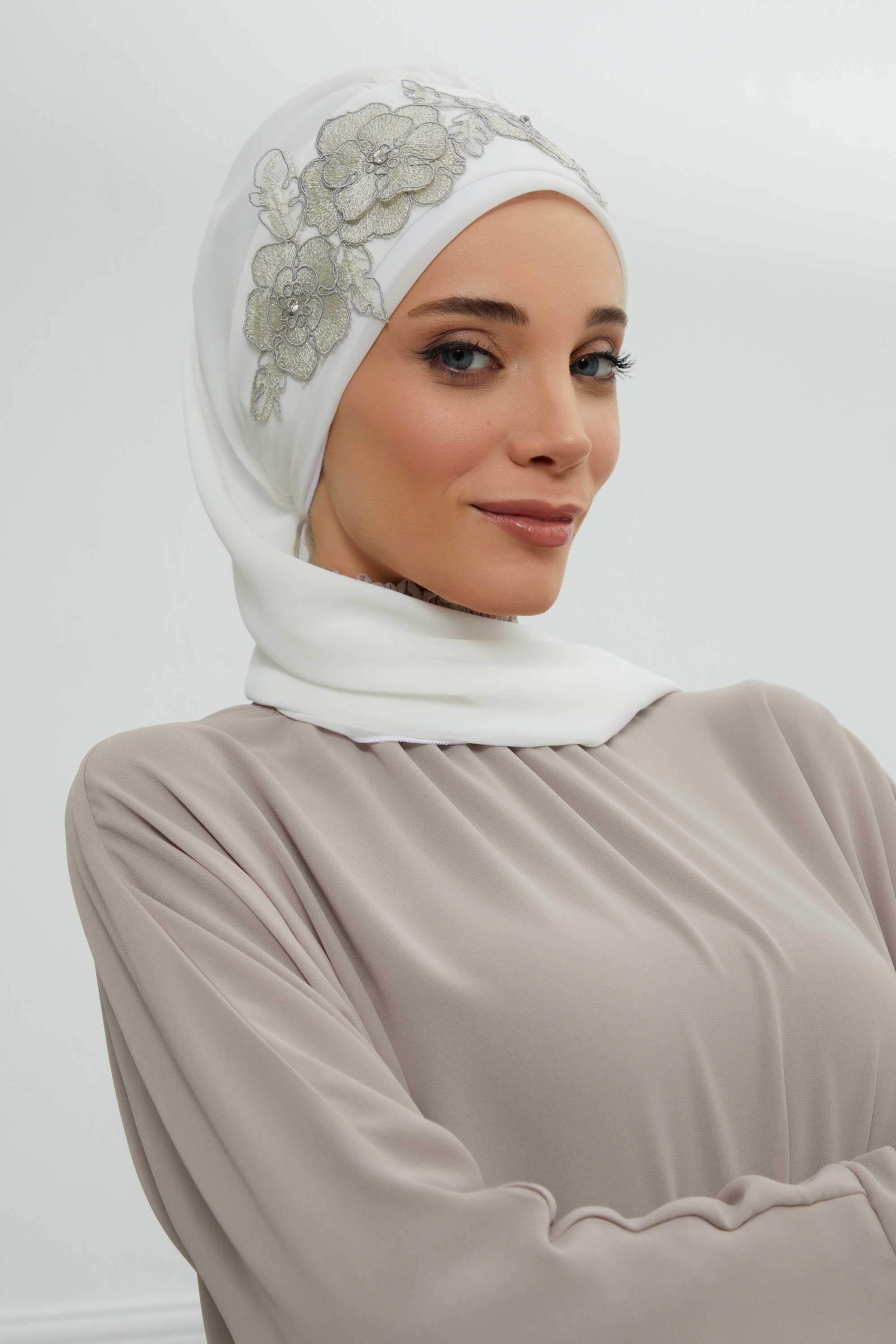 Çiçekli Taç Aksesuarlı Şifon Hazır Türban,HT-103,HT-103