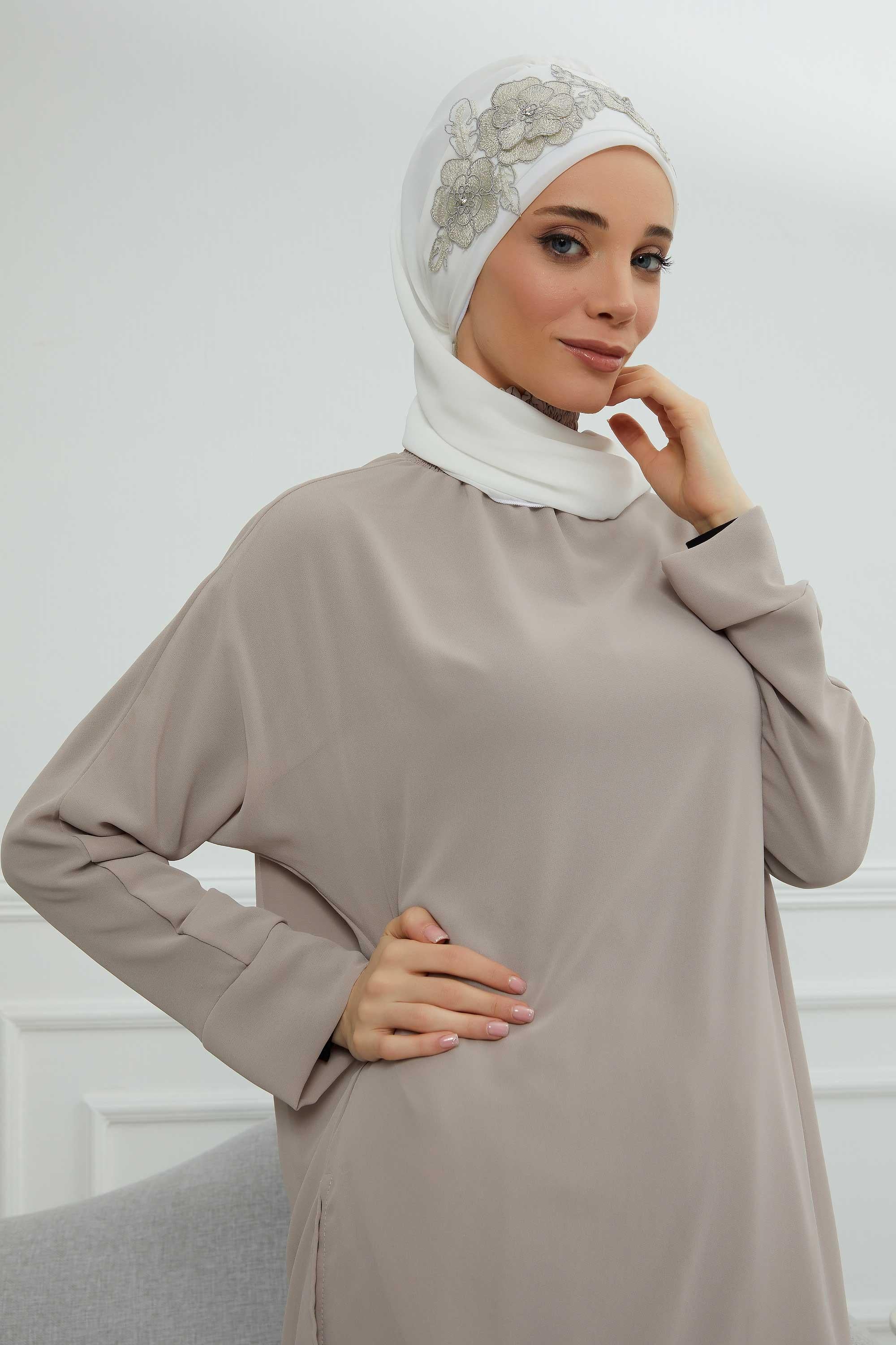 Çiçekli Taç Aksesuarlı Şifon Hazır Türban,HT-103,HT-103