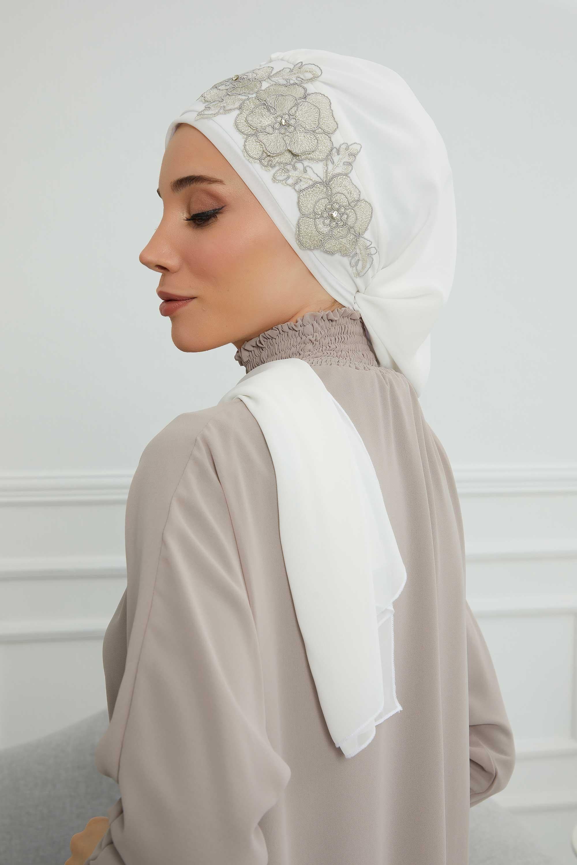 Çiçekli Taç Aksesuarlı Şifon Hazır Türban,HT-103,HT-103