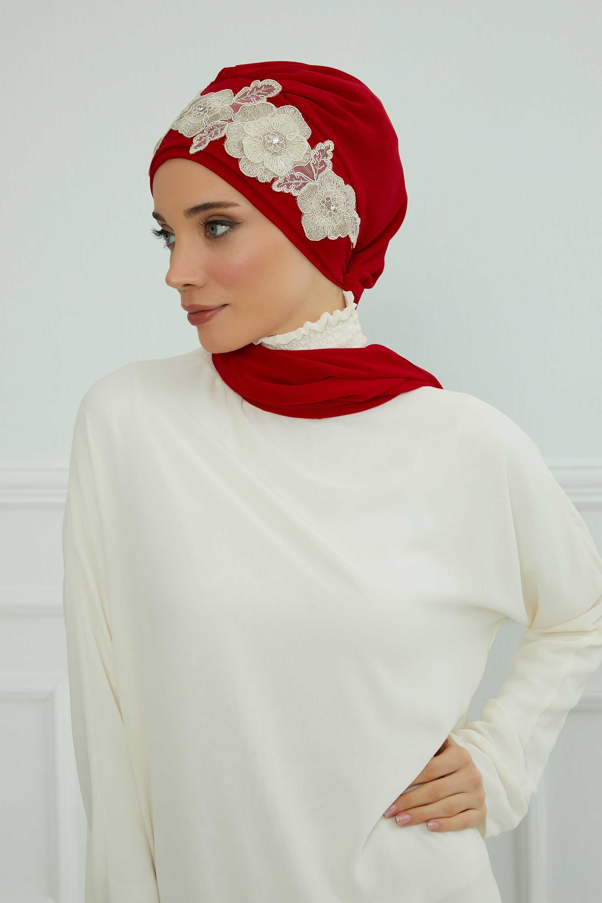 Çiçekli Taç Aksesuarlı Şifon Hazır Türban,HT-103,HT-103