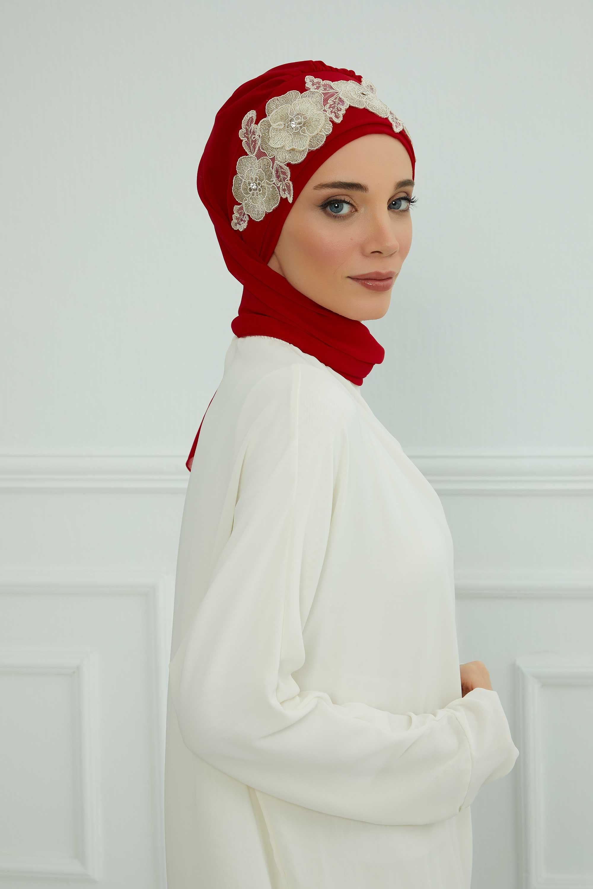 Çiçekli Taç Aksesuarlı Şifon Hazır Türban,HT-103,HT-103